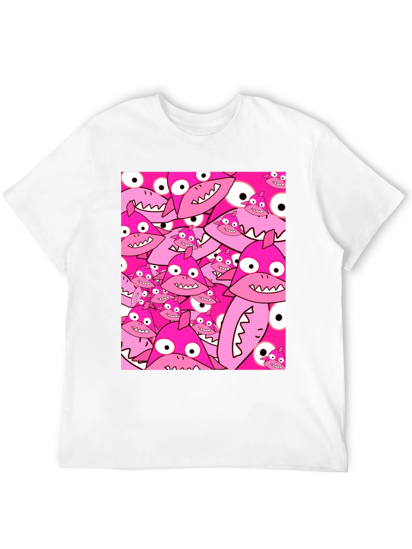 Pink Shark Pattern Black T-Shirt