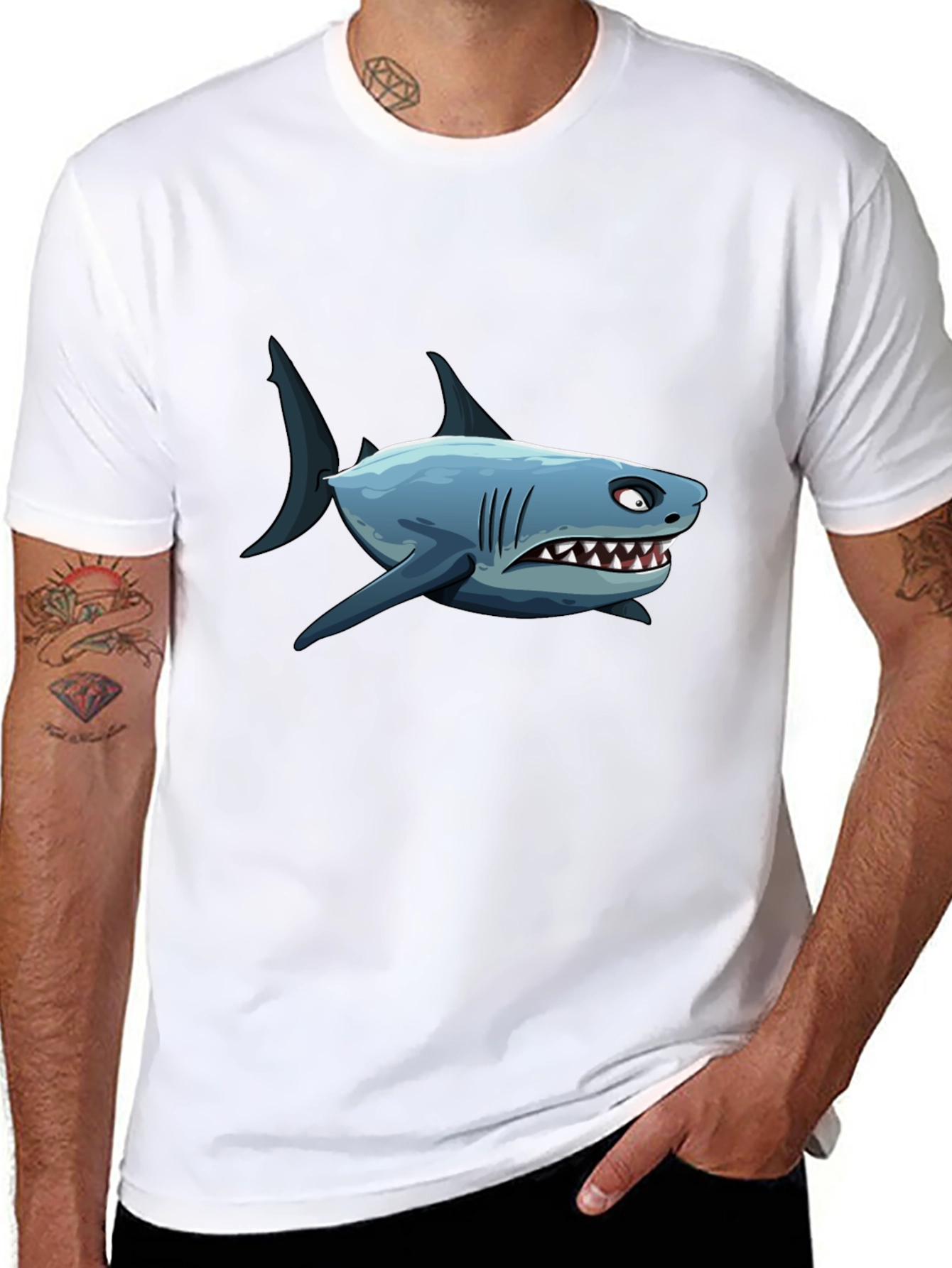 Mens Shark Cartoon Graphic Black T-Shirt