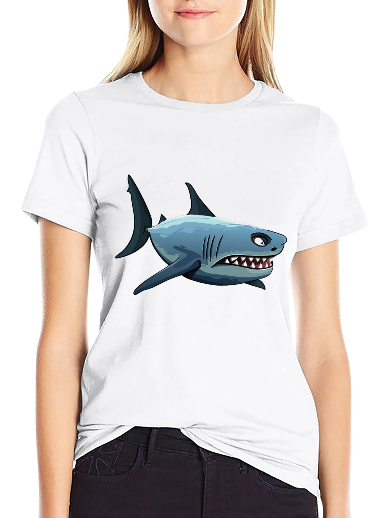 Mens Shark Cartoon Graphic Black T-Shirt