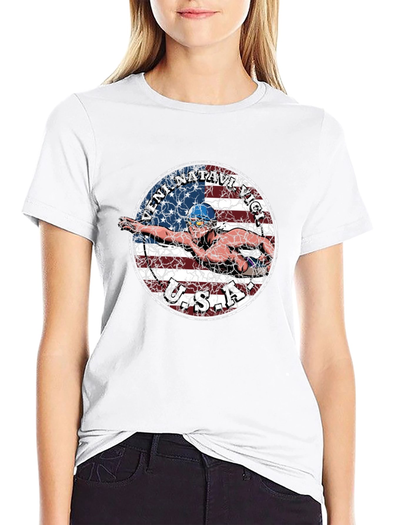 Veni Natare Vici USA Swimmer T-Shirt