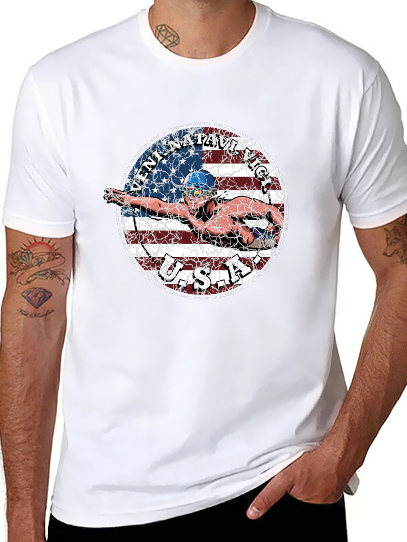 Veni Natare Vici USA Swimmer T-Shirt