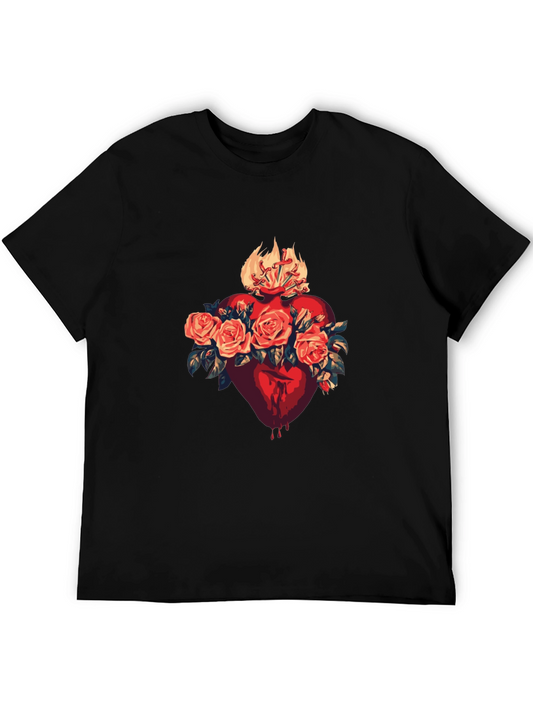 Sacred Heart Rose Graphic Tee - Classic Black T-Shirt