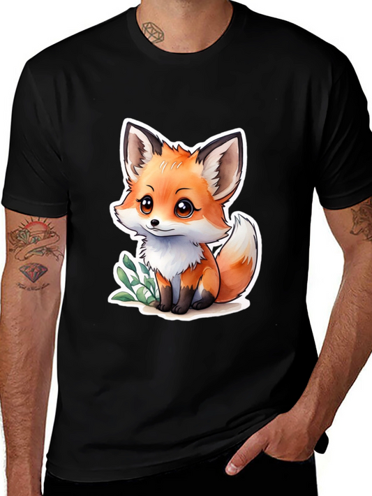 Cute Fox Graphic Black T-Shirt