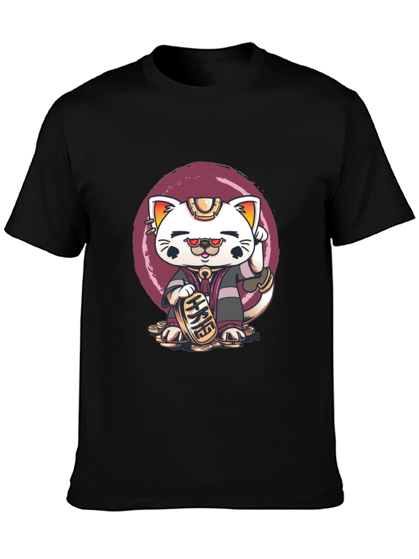 Lucky Cat Graphic Tee - Black Cotton T-Shirt