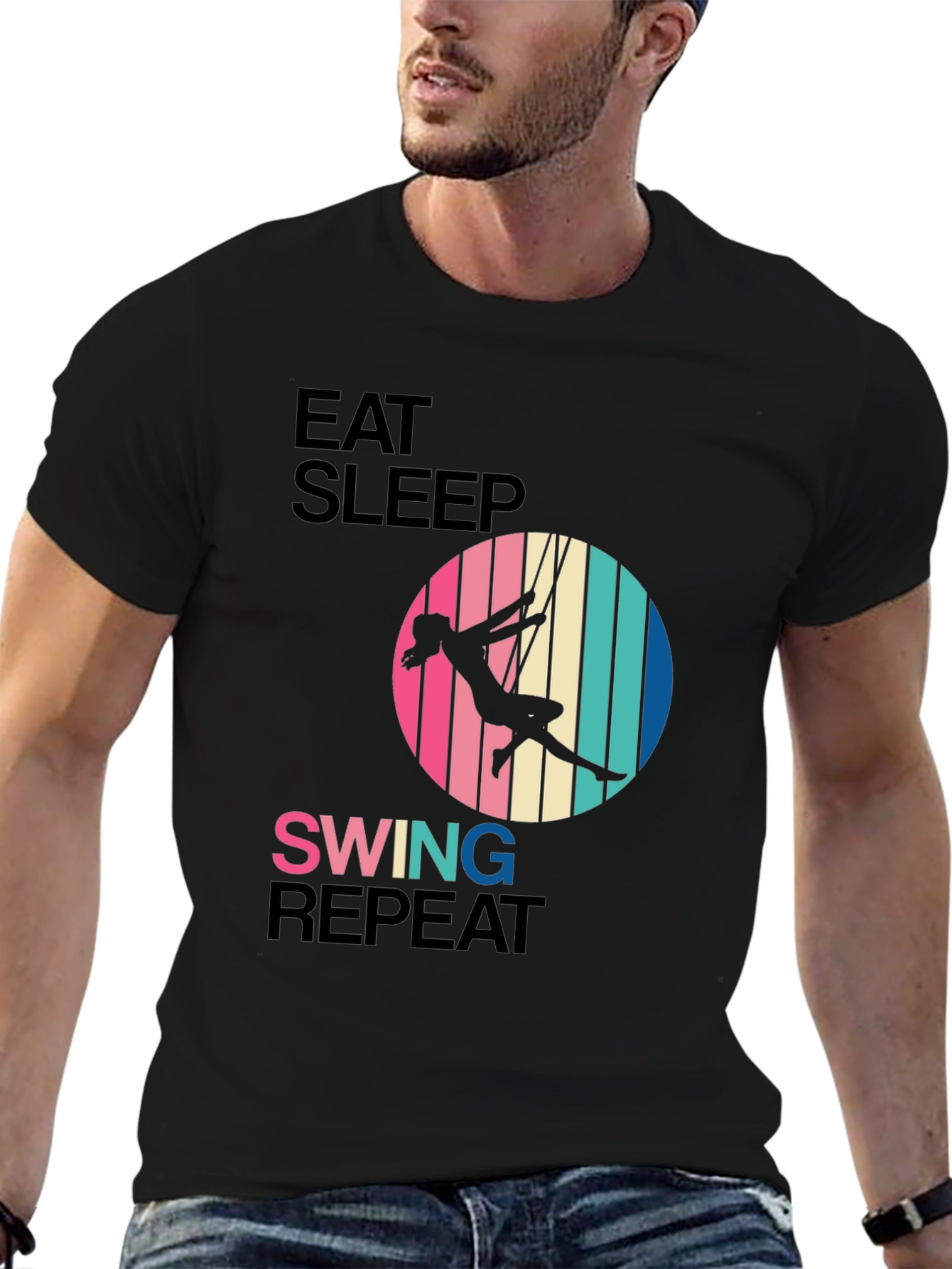 Eat Sleep Swing Repeat Black T-Shirt