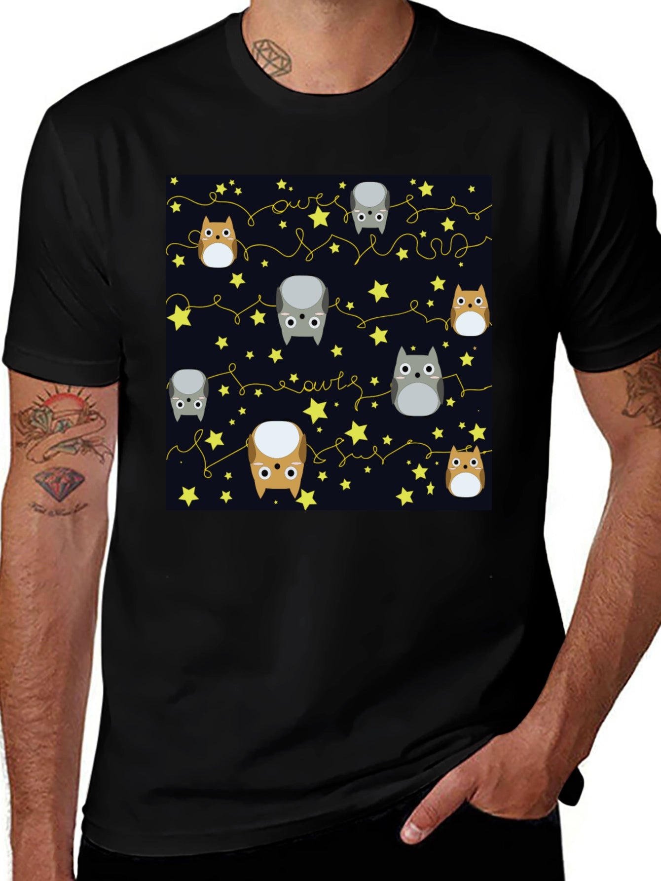 Cute Owls & Stars Graphic T-Shirt