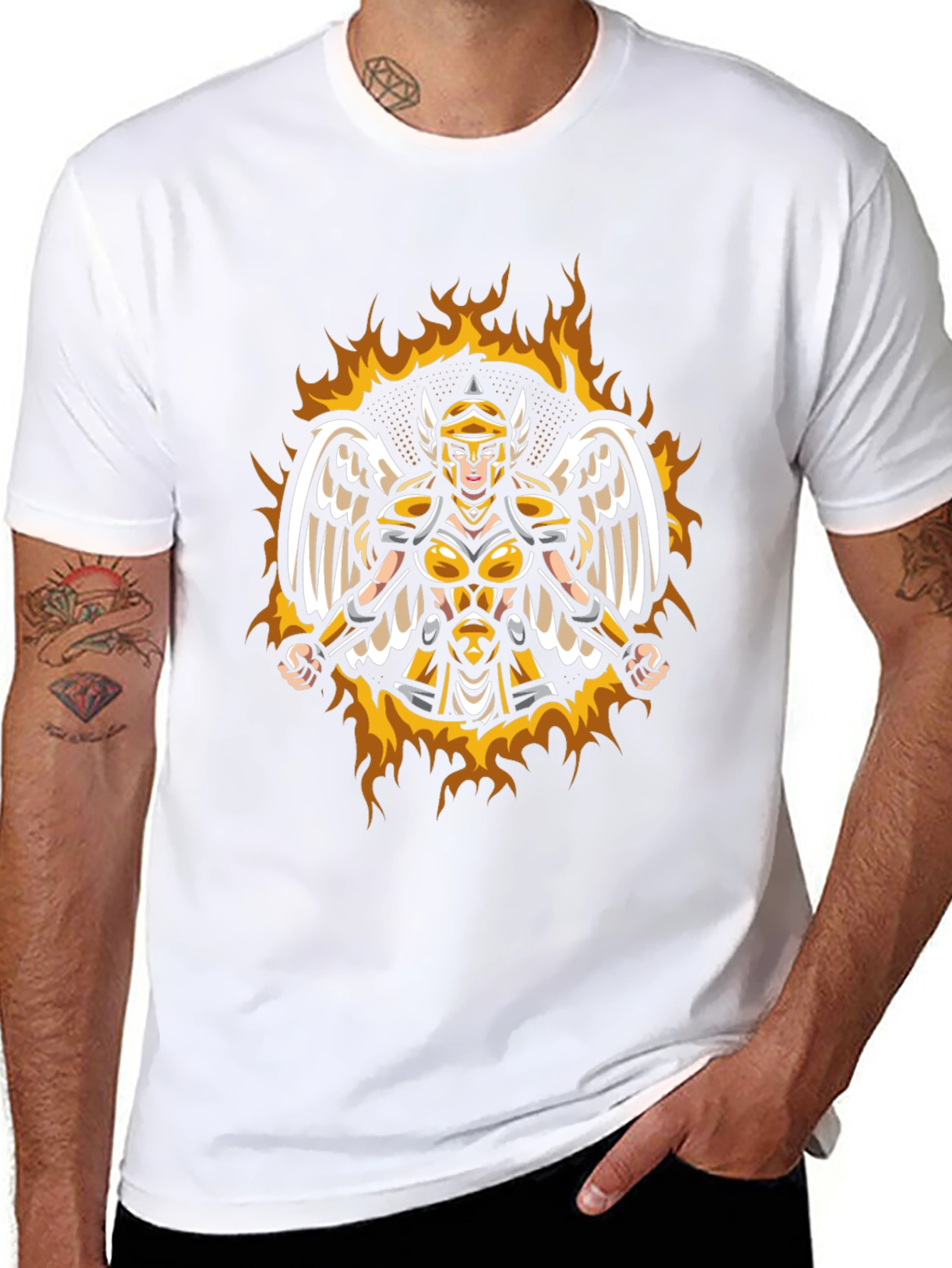 Winged Valkyrie Fire Graphic Black T-Shirt