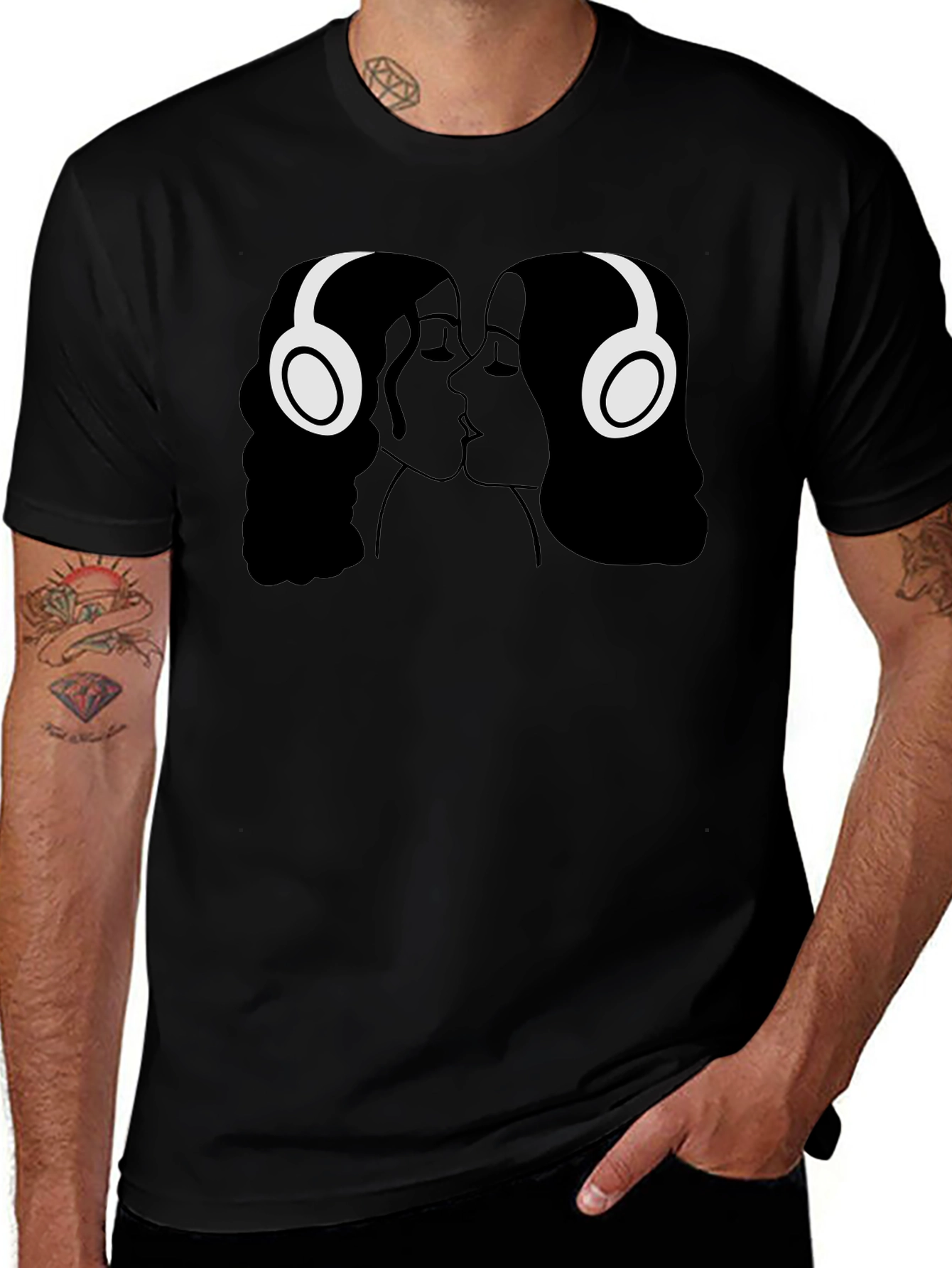 Kissing Headphones Graphic Tee - Black