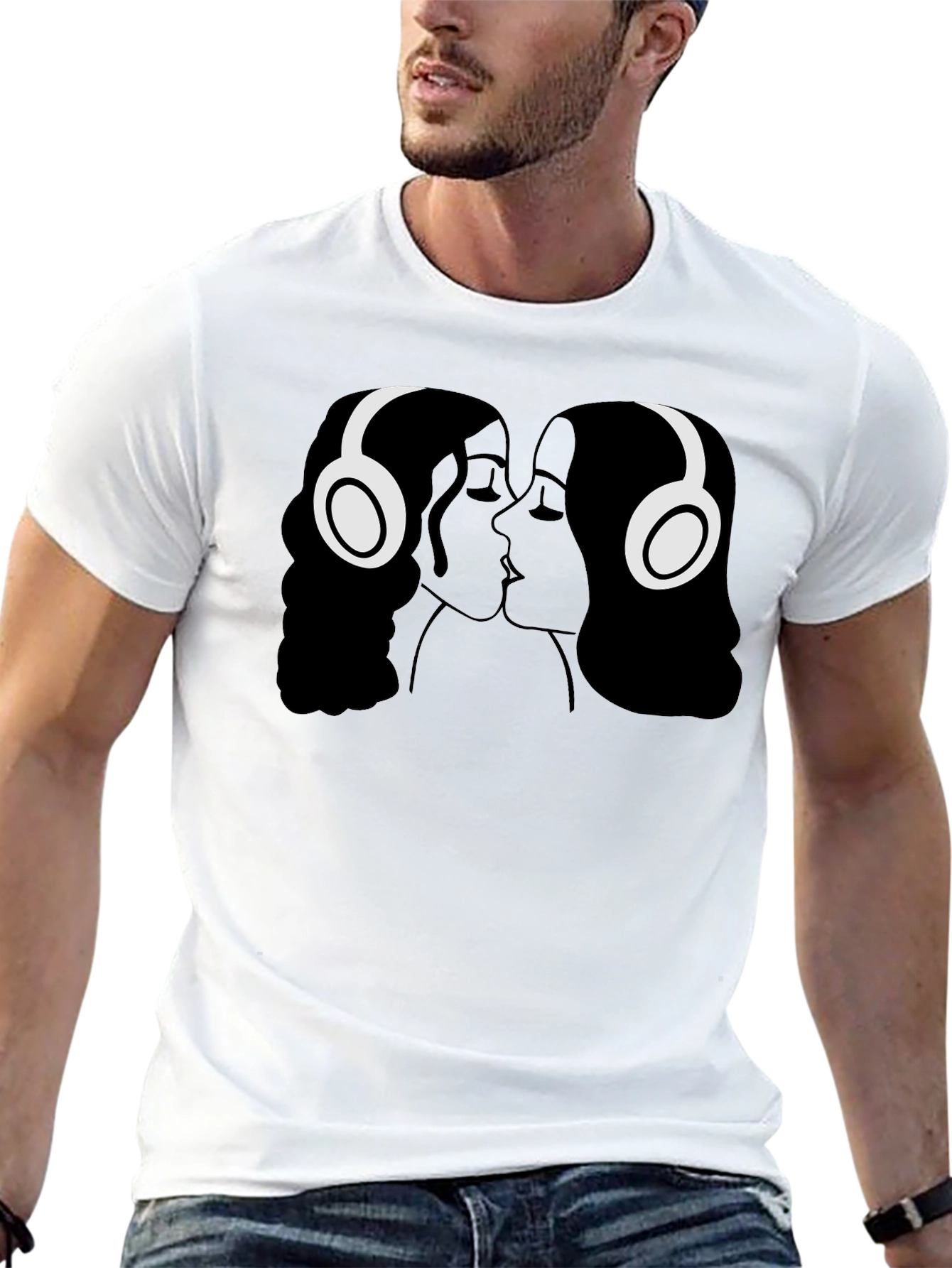 Kissing Headphones Graphic Tee - Black