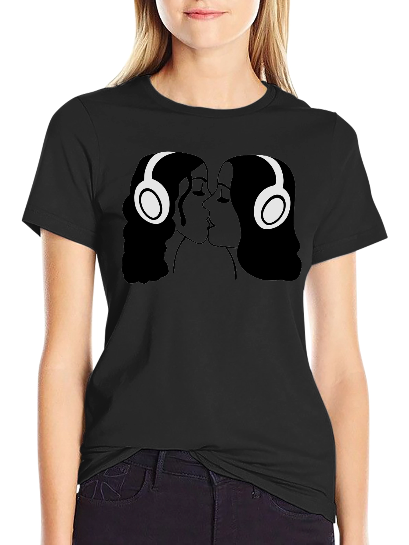 Kissing Headphones Graphic Tee - Black