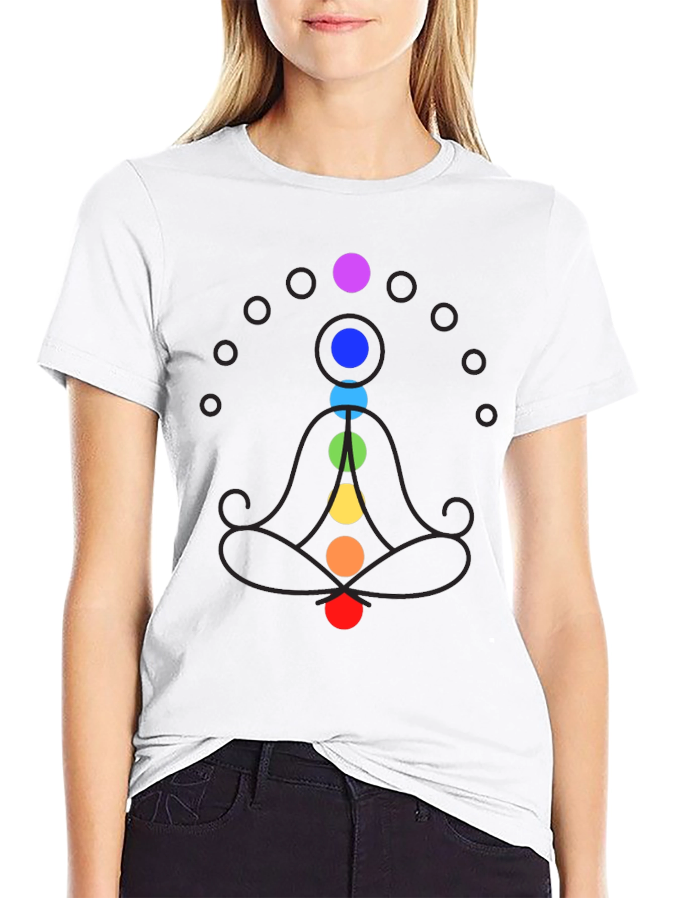 Chakra Meditation Graphic Print Black T-Shirt