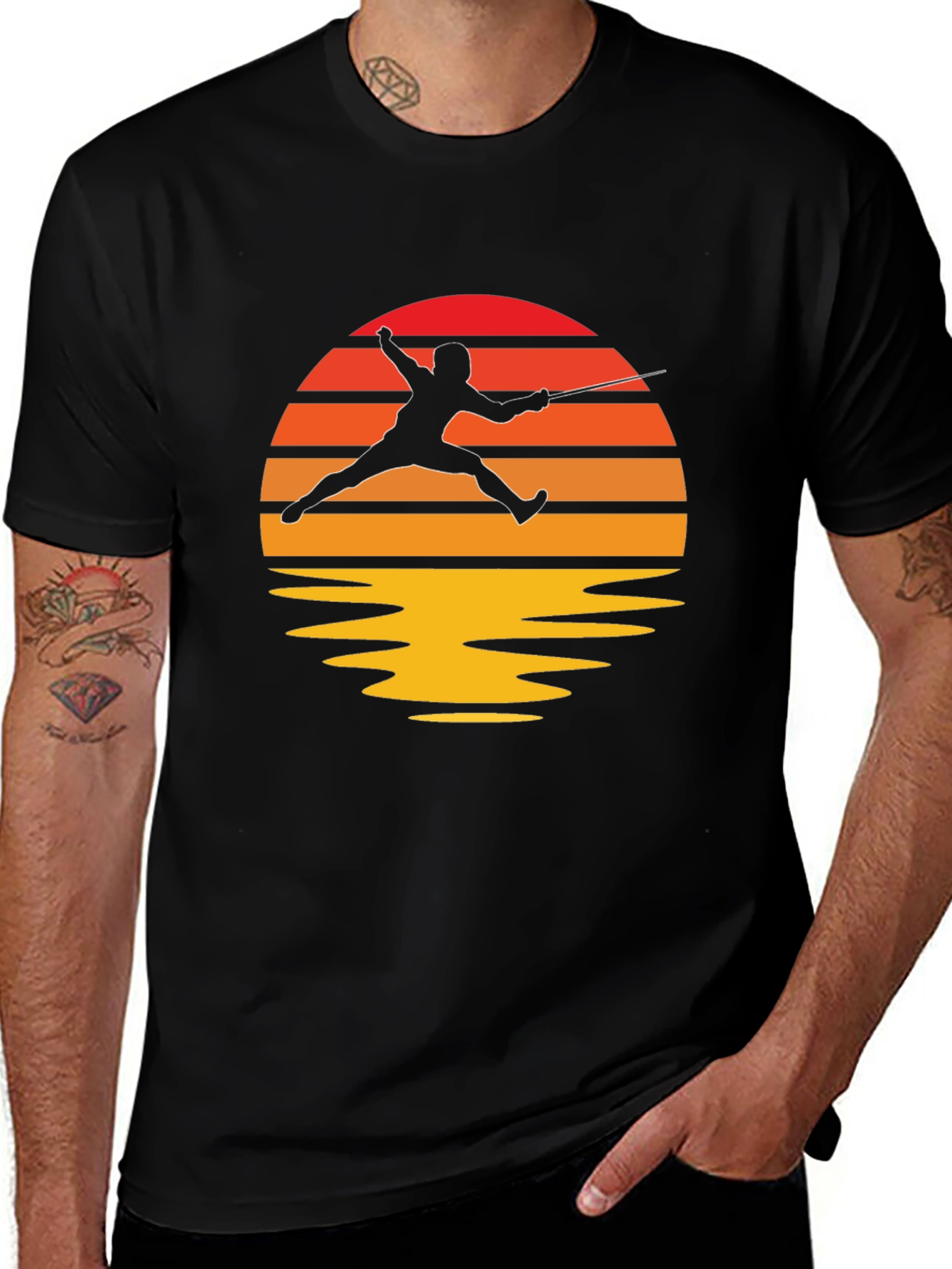Sunset Fencing T-Shirt - Black Graphic Tee