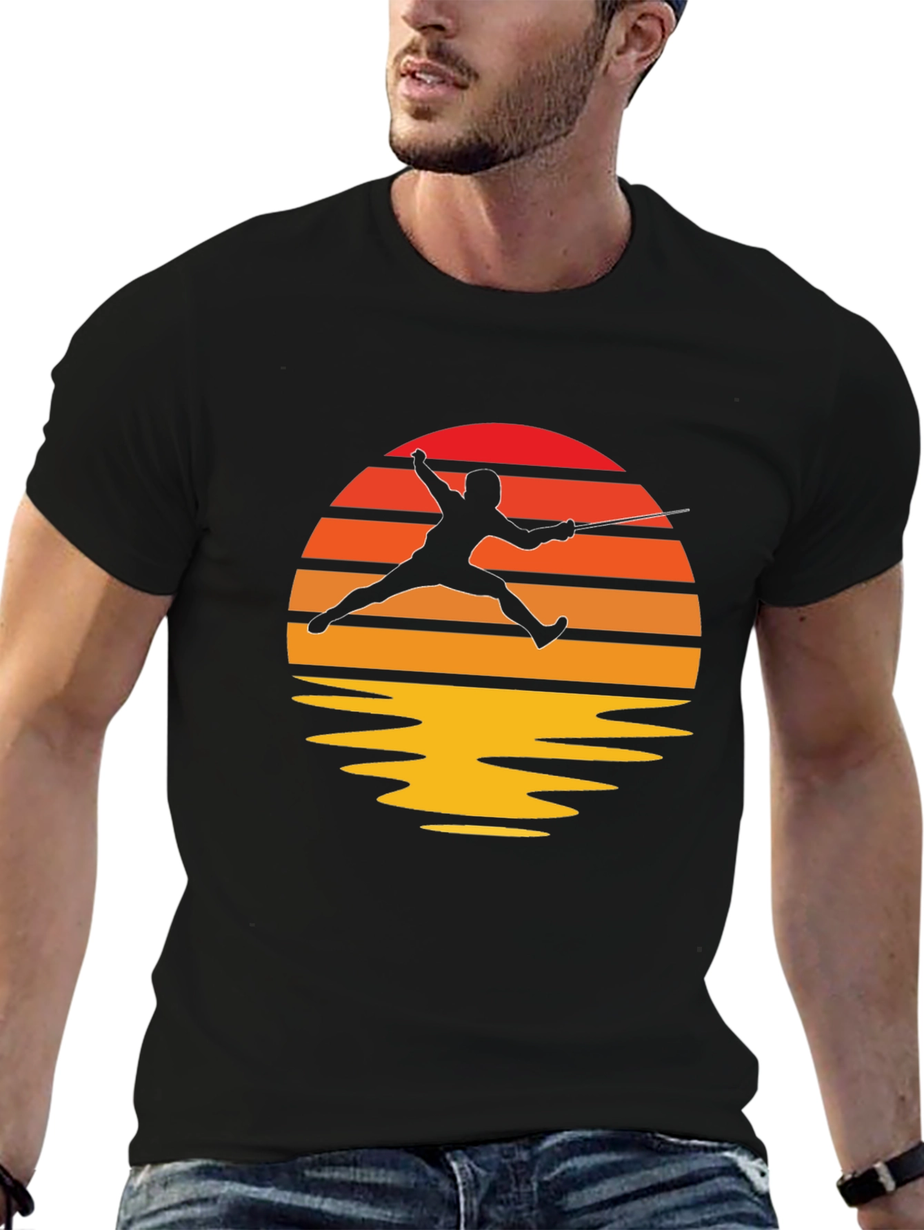 Sunset Fencing T-Shirt - Black Graphic Tee