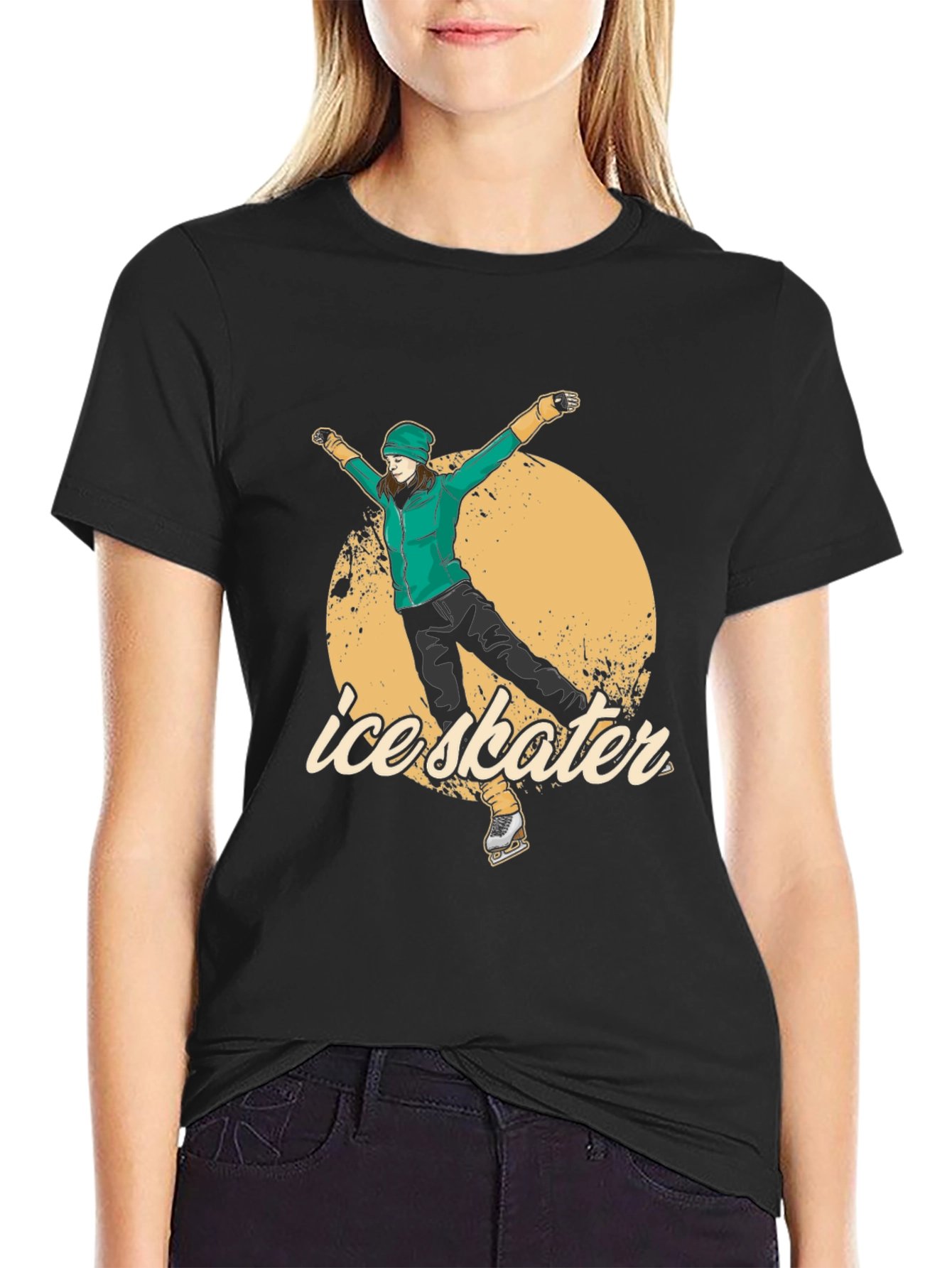 Ice Skater Graphic Tee - Black Cotton T-Shirt