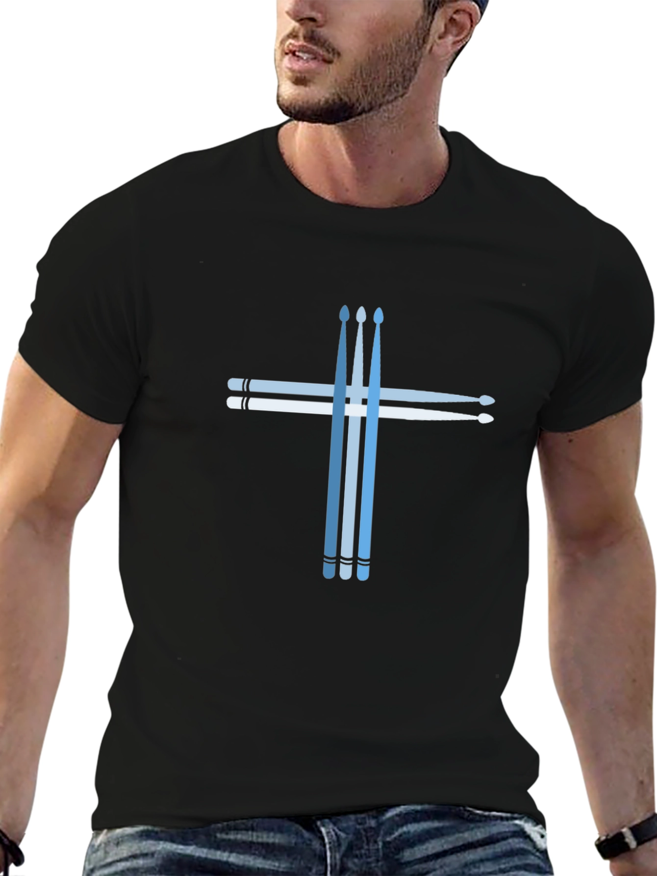 Drumstick Cross Graphic Tee - Black Cotton T-Shirt