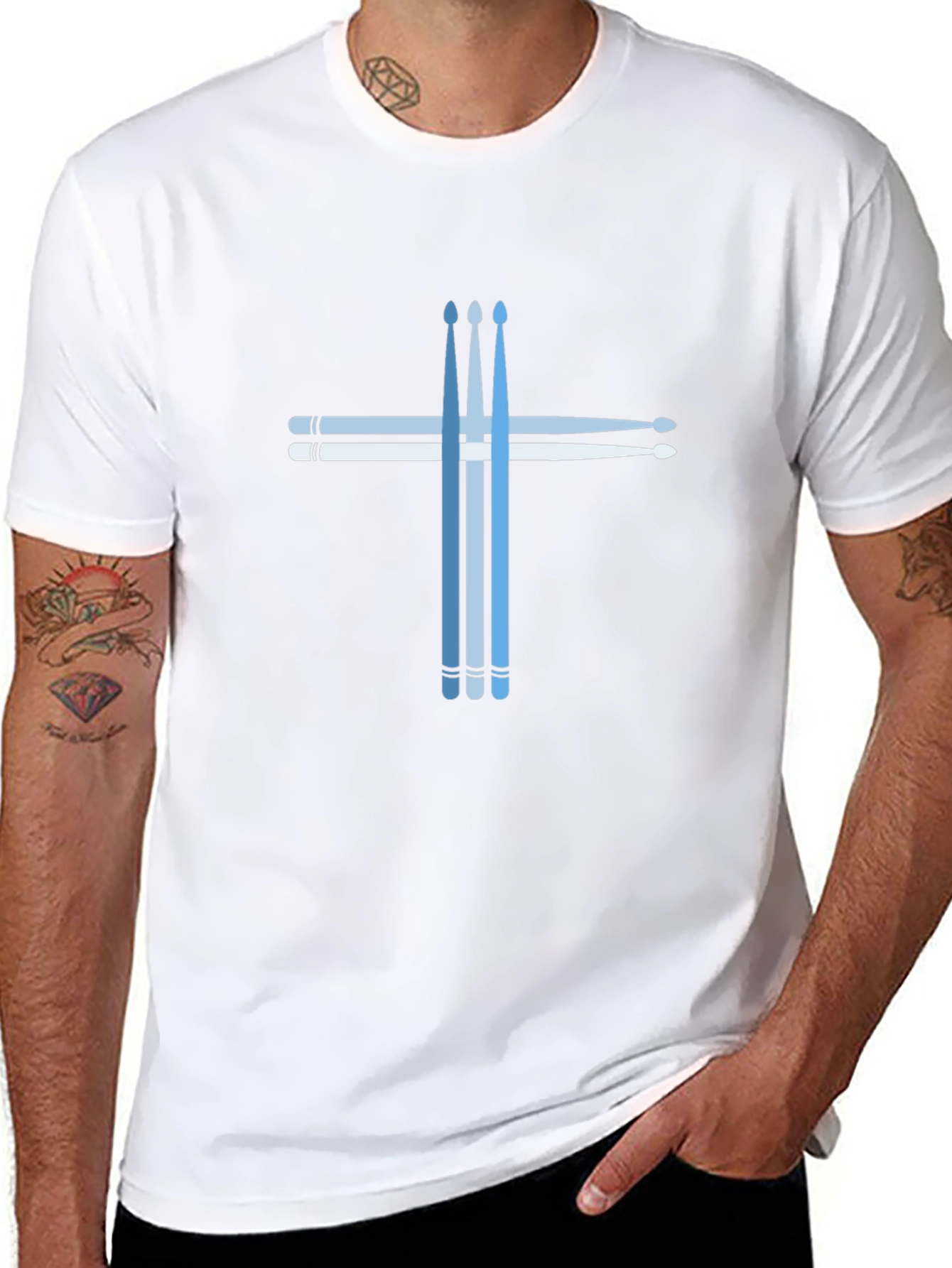 Drumstick Cross Graphic Tee - Black Cotton T-Shirt
