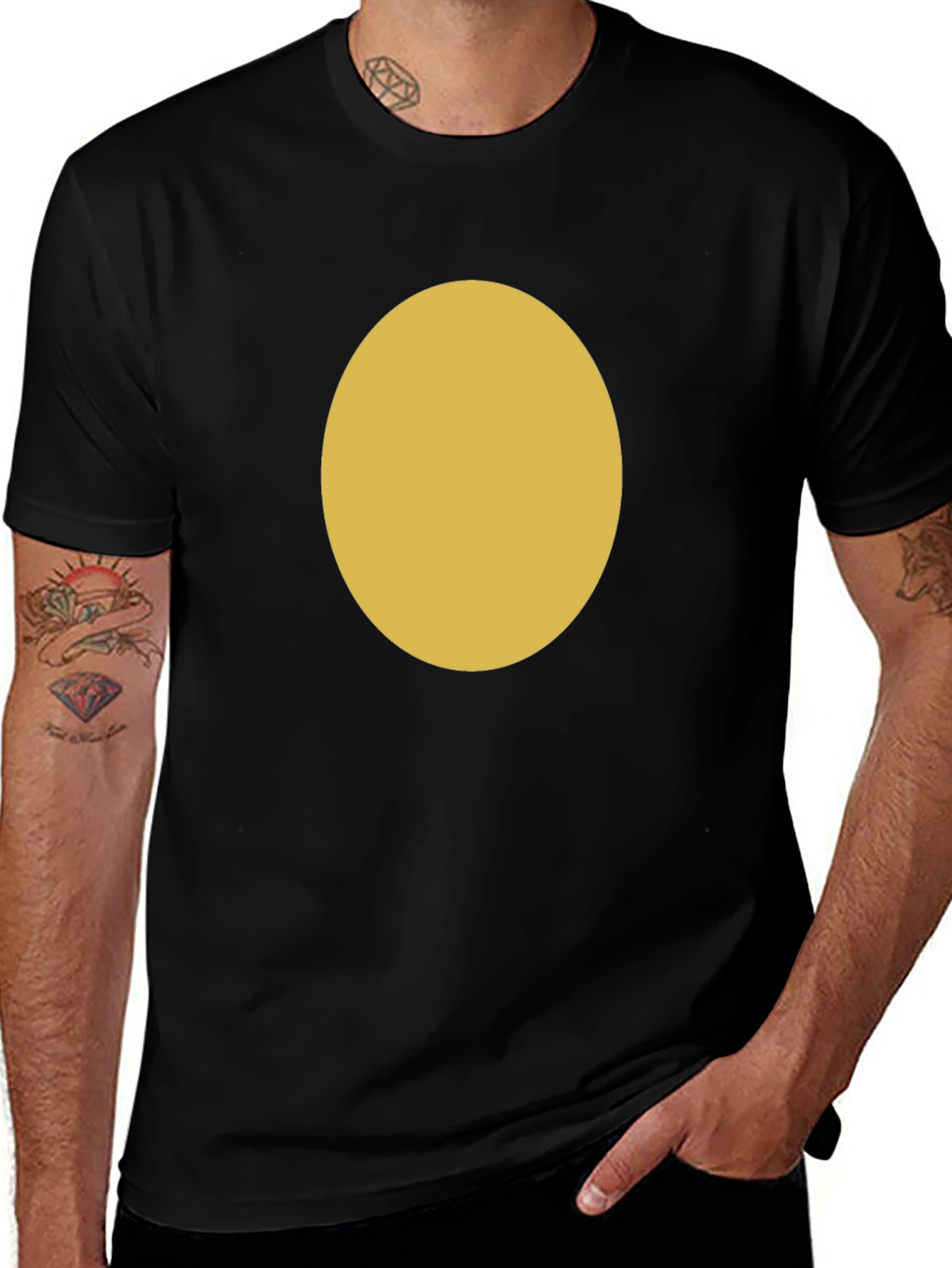 Minimalist Black T-Shirt with Gold Oval Design