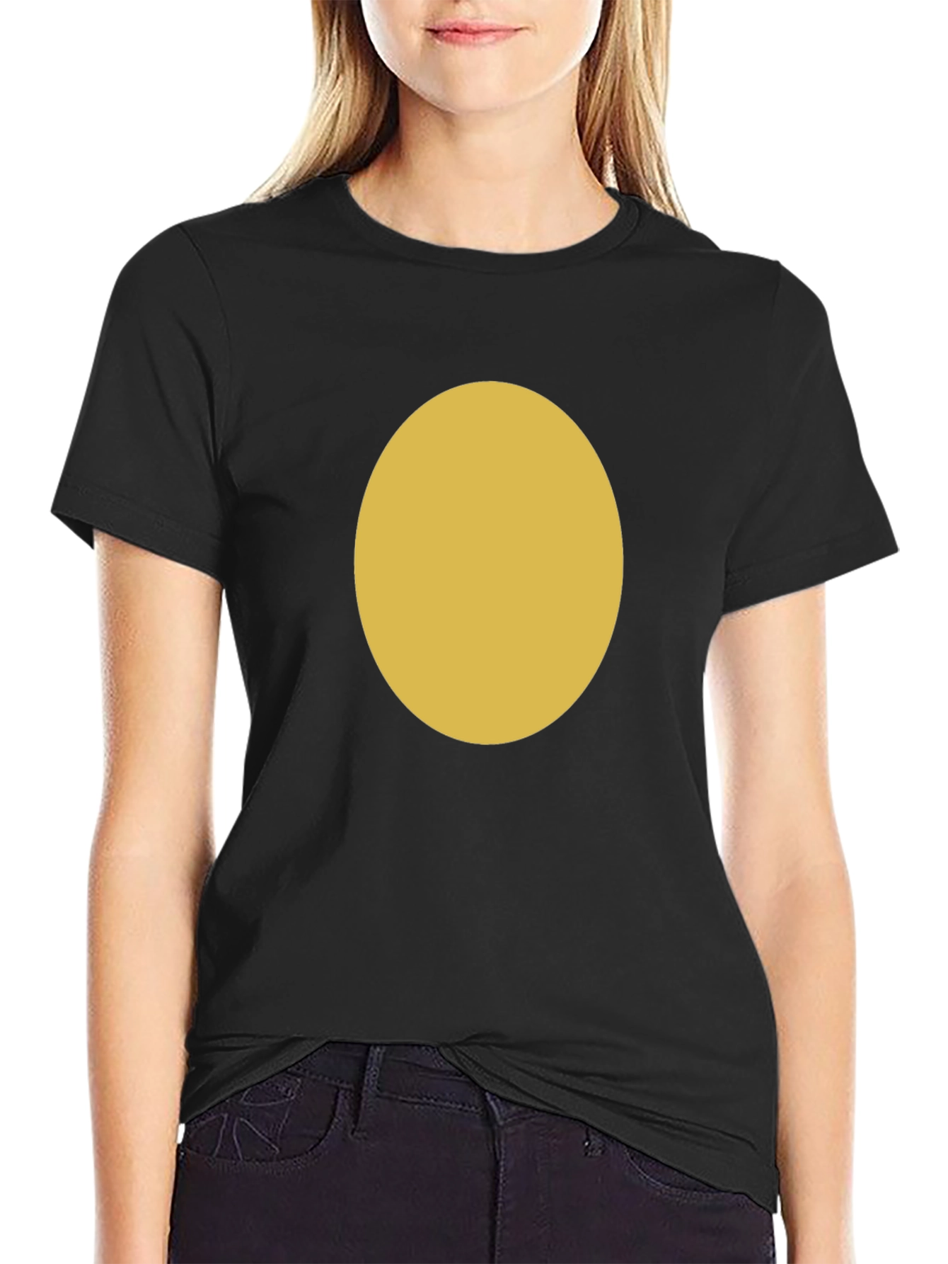 Minimalist Black T-Shirt with Gold Oval Design