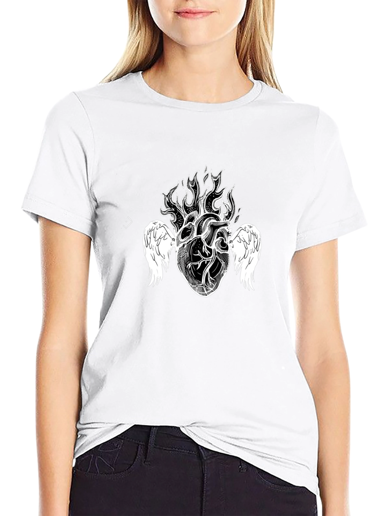 Fiery Heart Graphic Tee - Black
