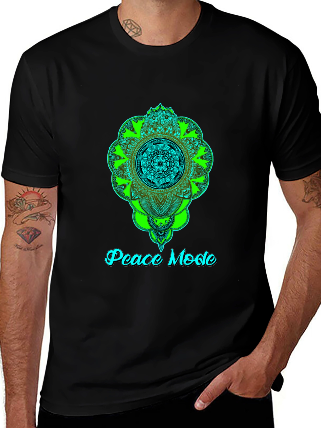 Peace Mode Mandala Graphic Tee - Black