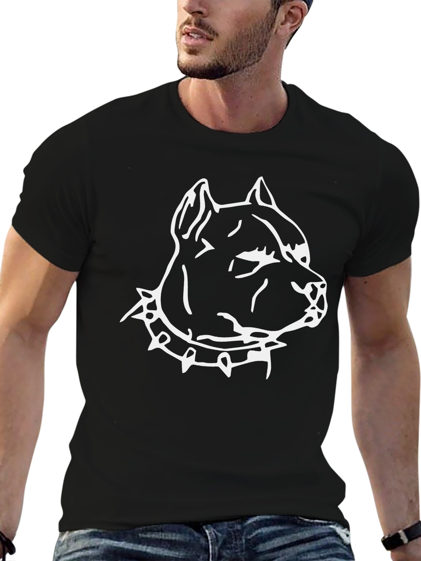 Pitbull Dog Head Graphic T-Shirt - Black