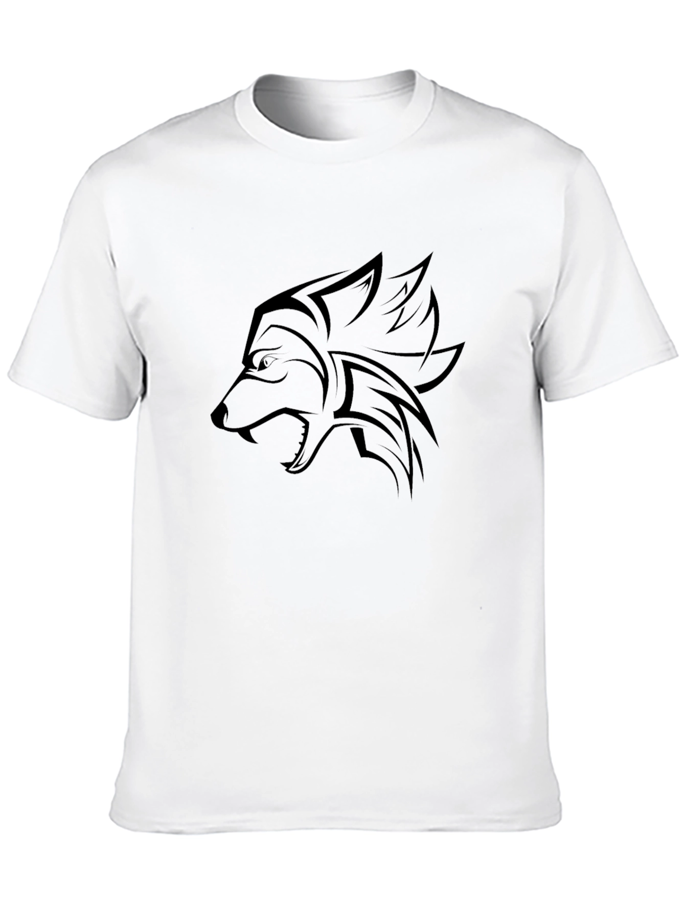 Mens Black T-Shirt with Wolf Design