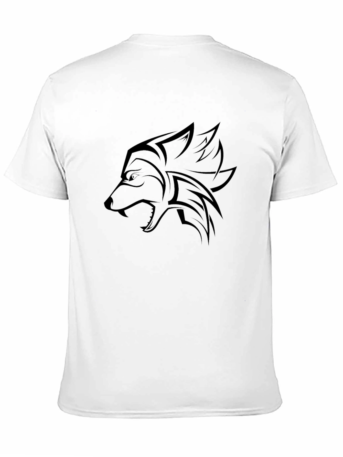 Mens Black T-Shirt with Wolf Design