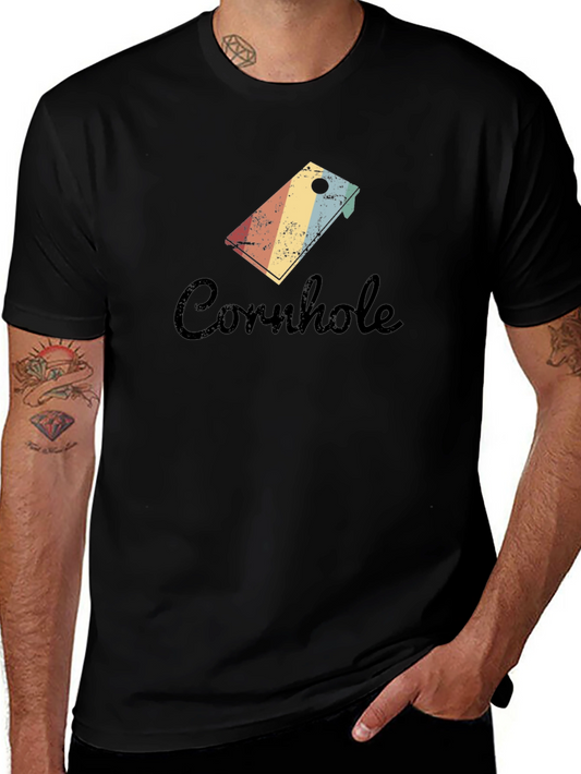 Retro Cornhole Graphic Tee - Casual Black T-Shirt
