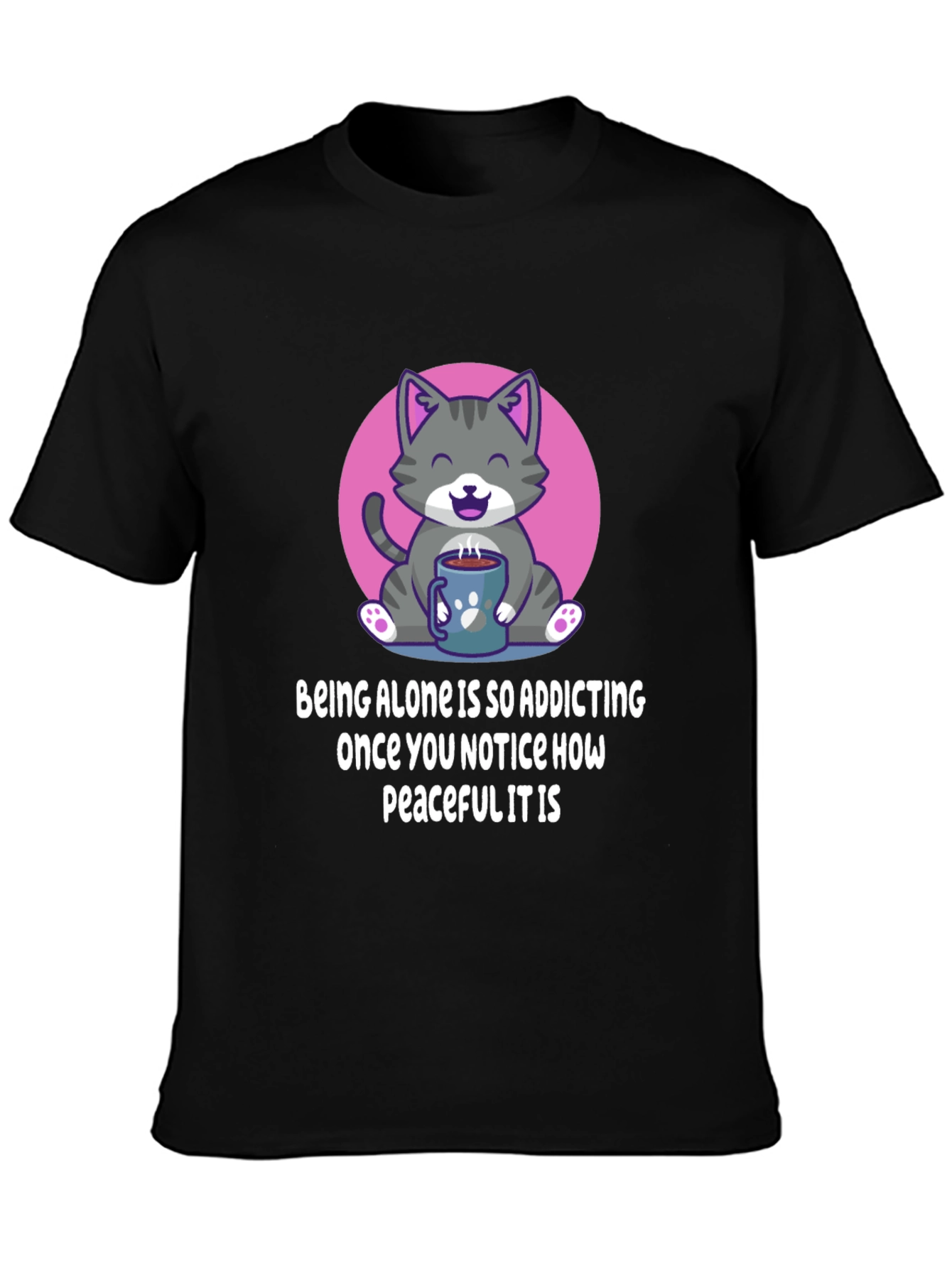 Cute Cat Coffee T-Shirt: Peaceful Alone Time