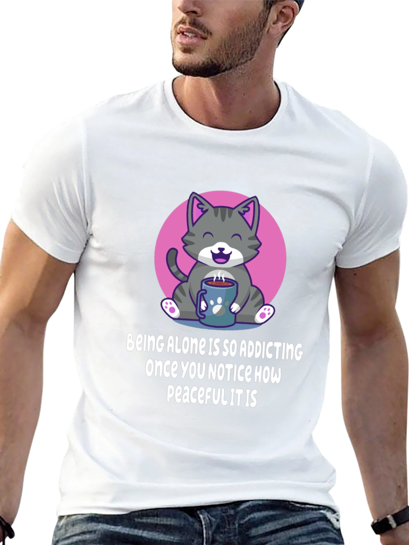 Cute Cat Coffee T-Shirt: Peaceful Alone Time