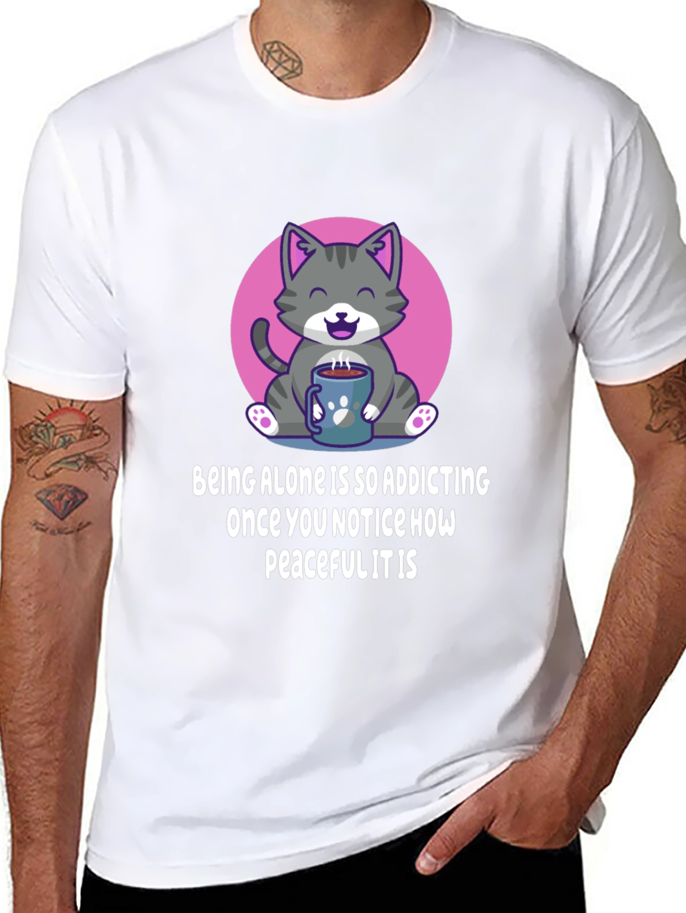 Cute Cat Coffee T-Shirt: Peaceful Alone Time