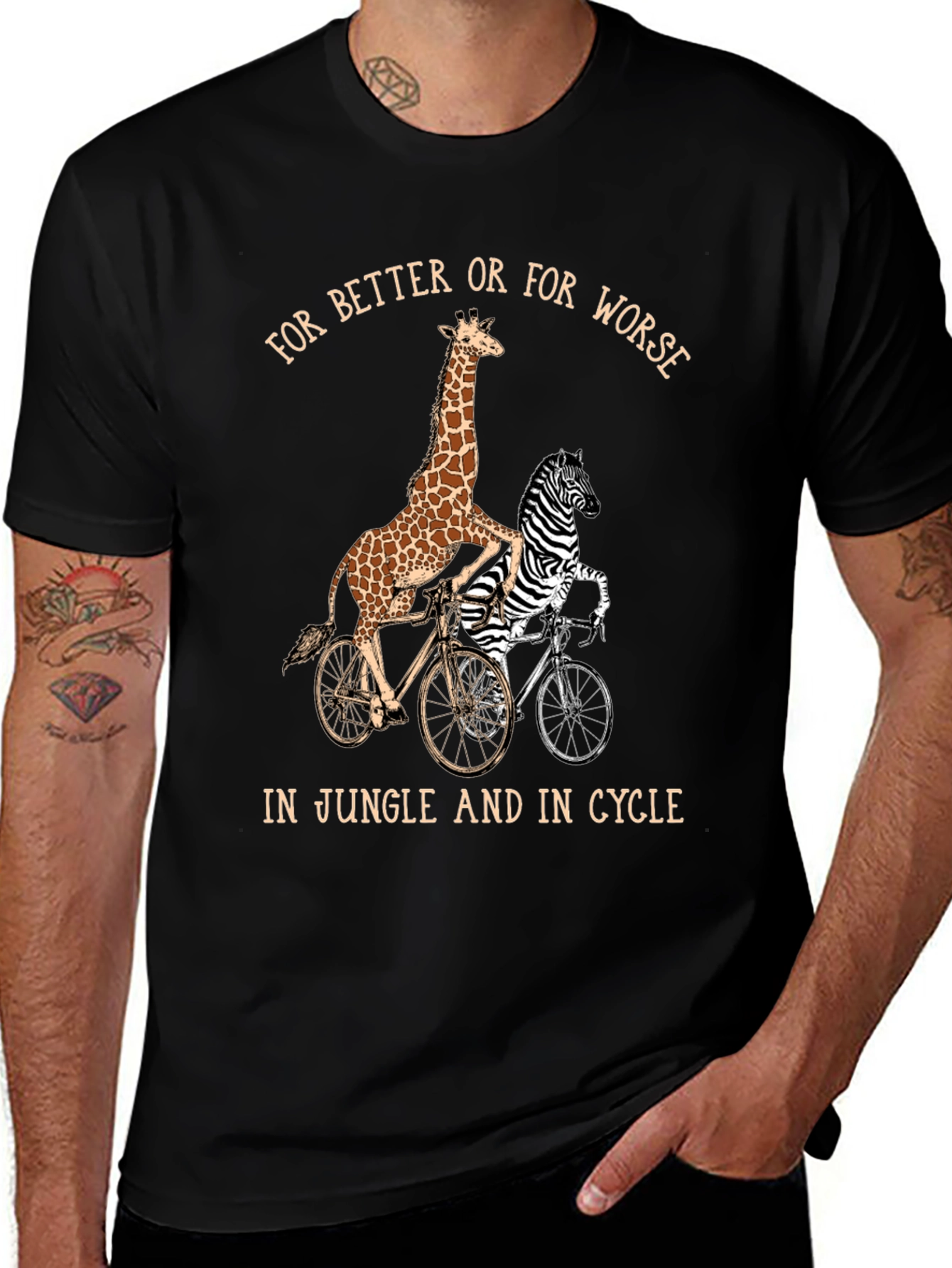 Giraffe & Zebra Tandem Bike T-Shirt