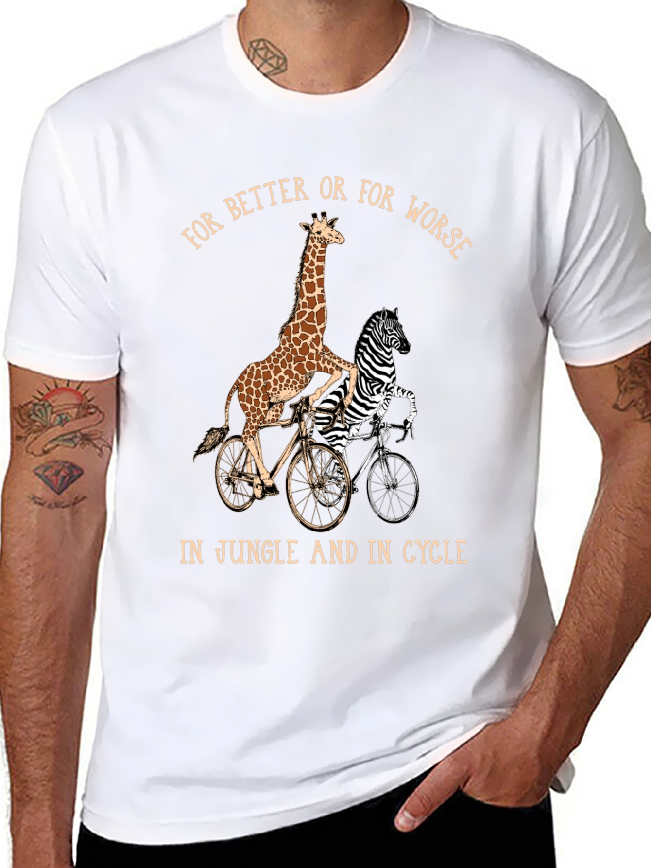 Giraffe & Zebra Tandem Bike T-Shirt