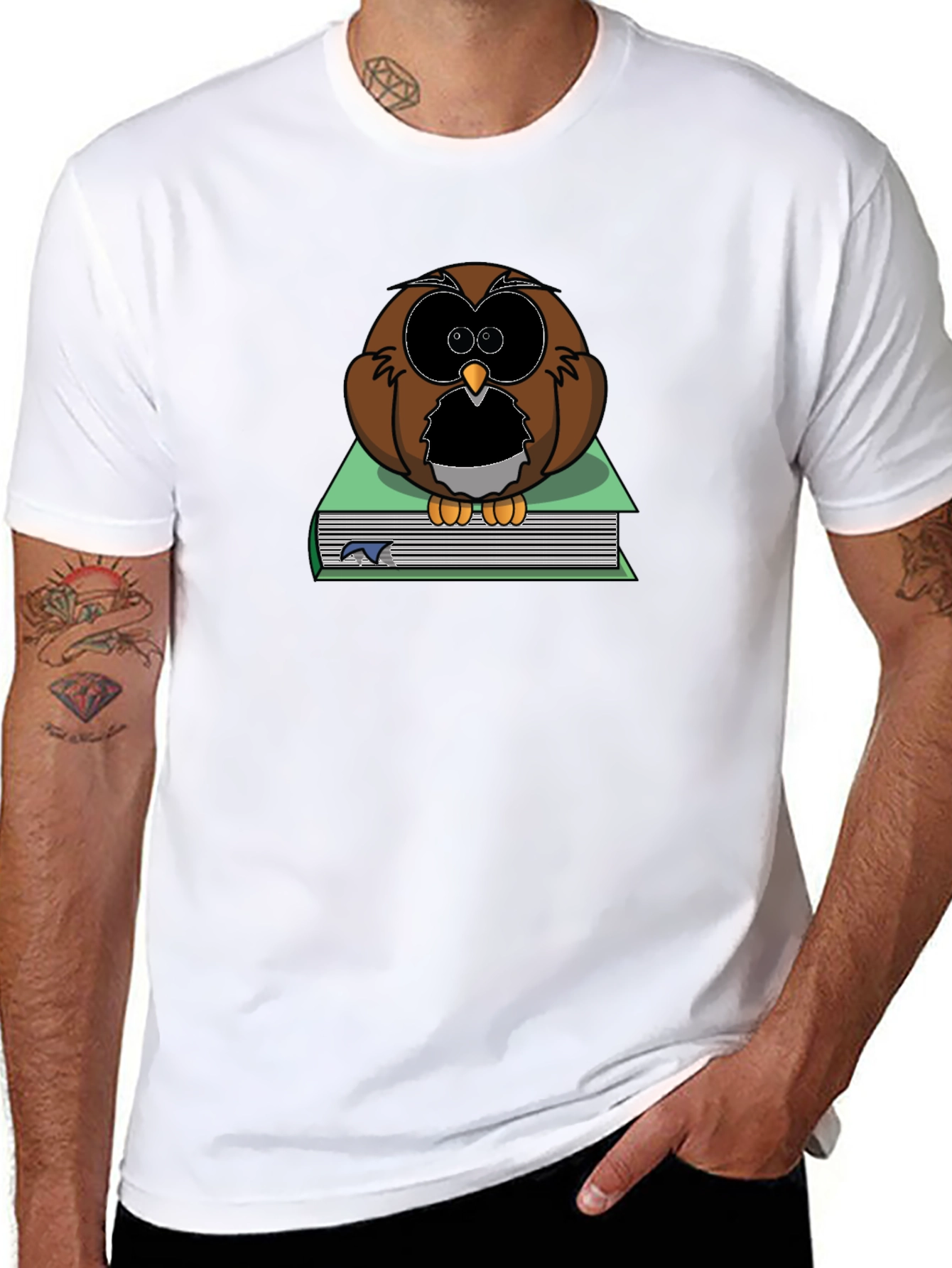 Owl on Book T-Shirt - Black Cotton Tee