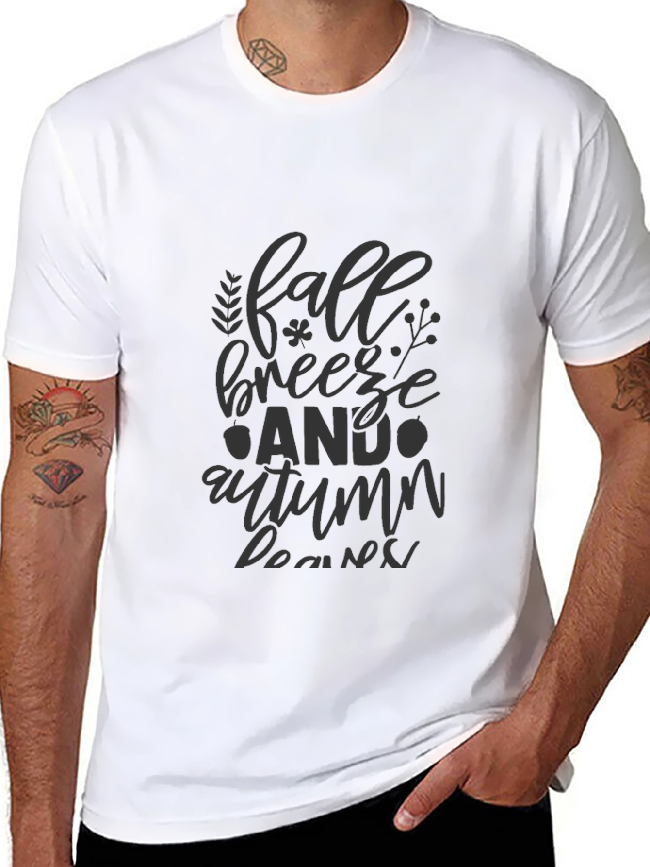 Fall Breeze & Autumn Leaves Black T-Shirt