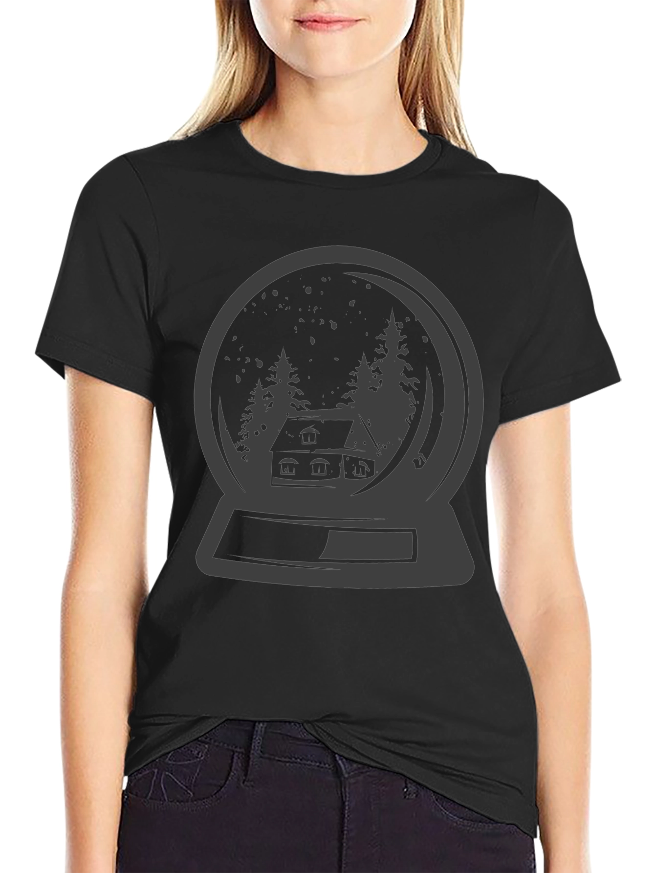 Snow Globe Graphic Tee - Winter Cabin Design