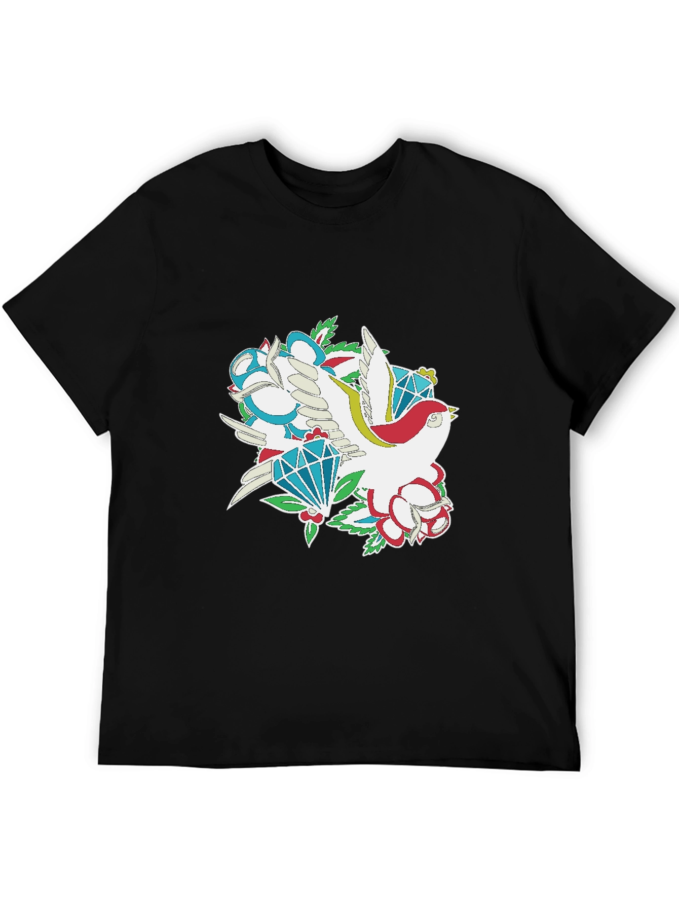 Bird & Diamond Graphic Print Black Tee