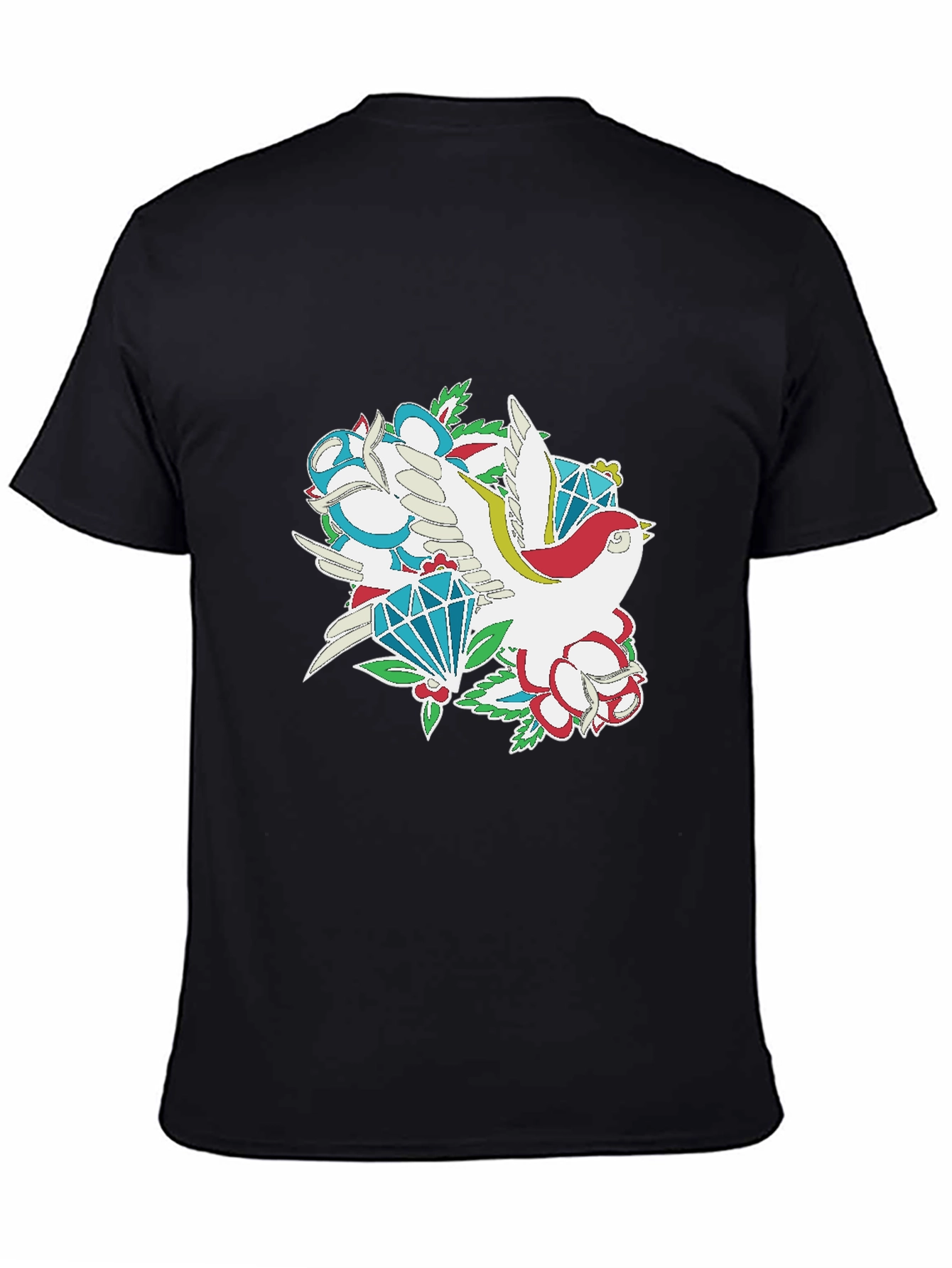 Bird & Diamond Graphic Print Black Tee