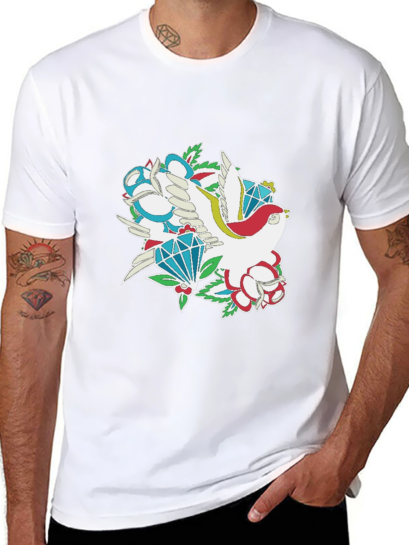 Bird & Diamond Graphic Print Black Tee
