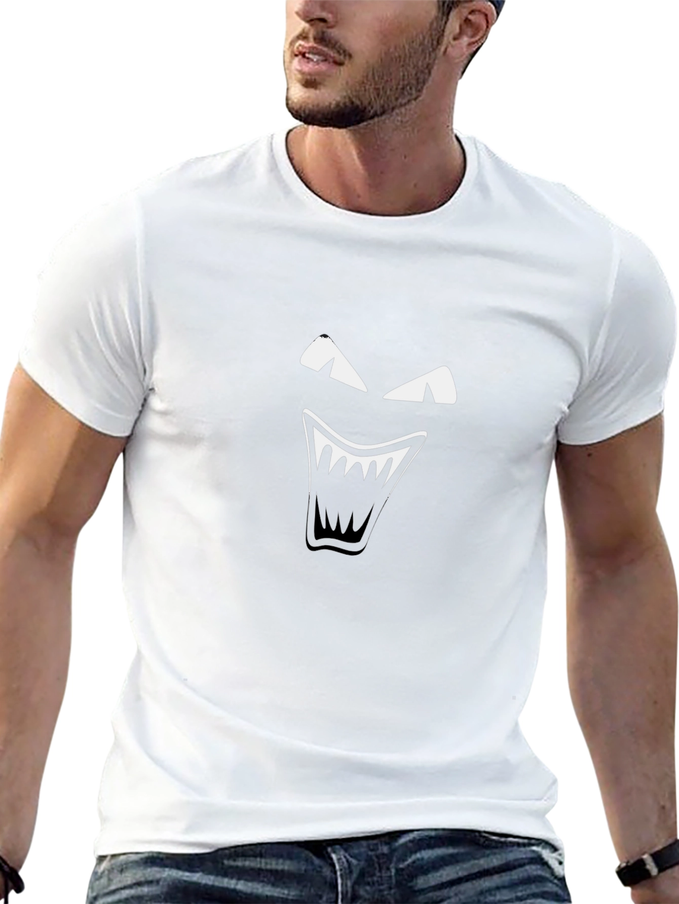 Mens Black T-Shirt with Graphic Monster Face