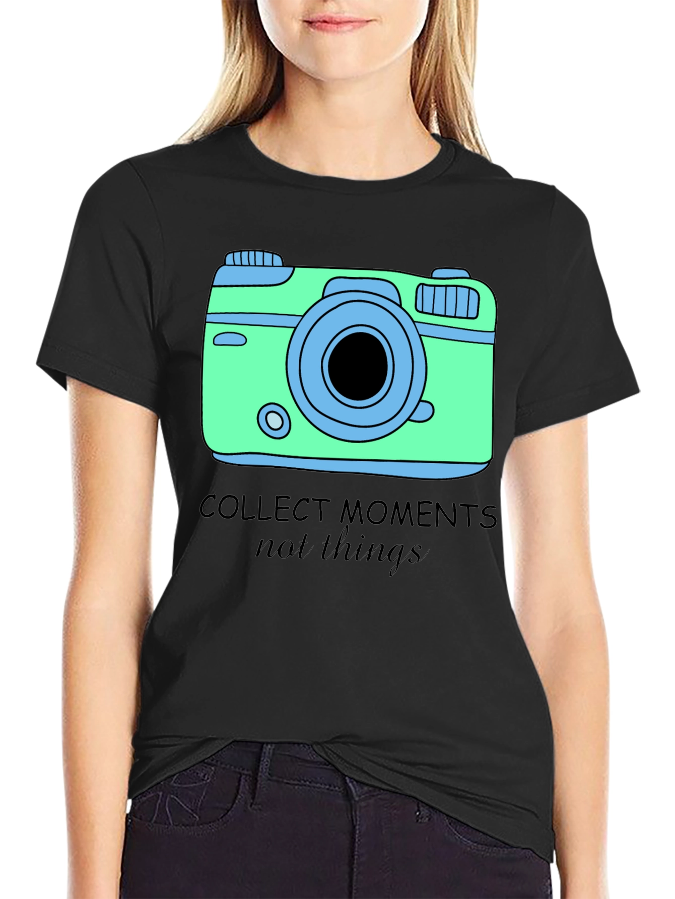Collect Moments Graphic Tee - Camera Design Black Shirt
