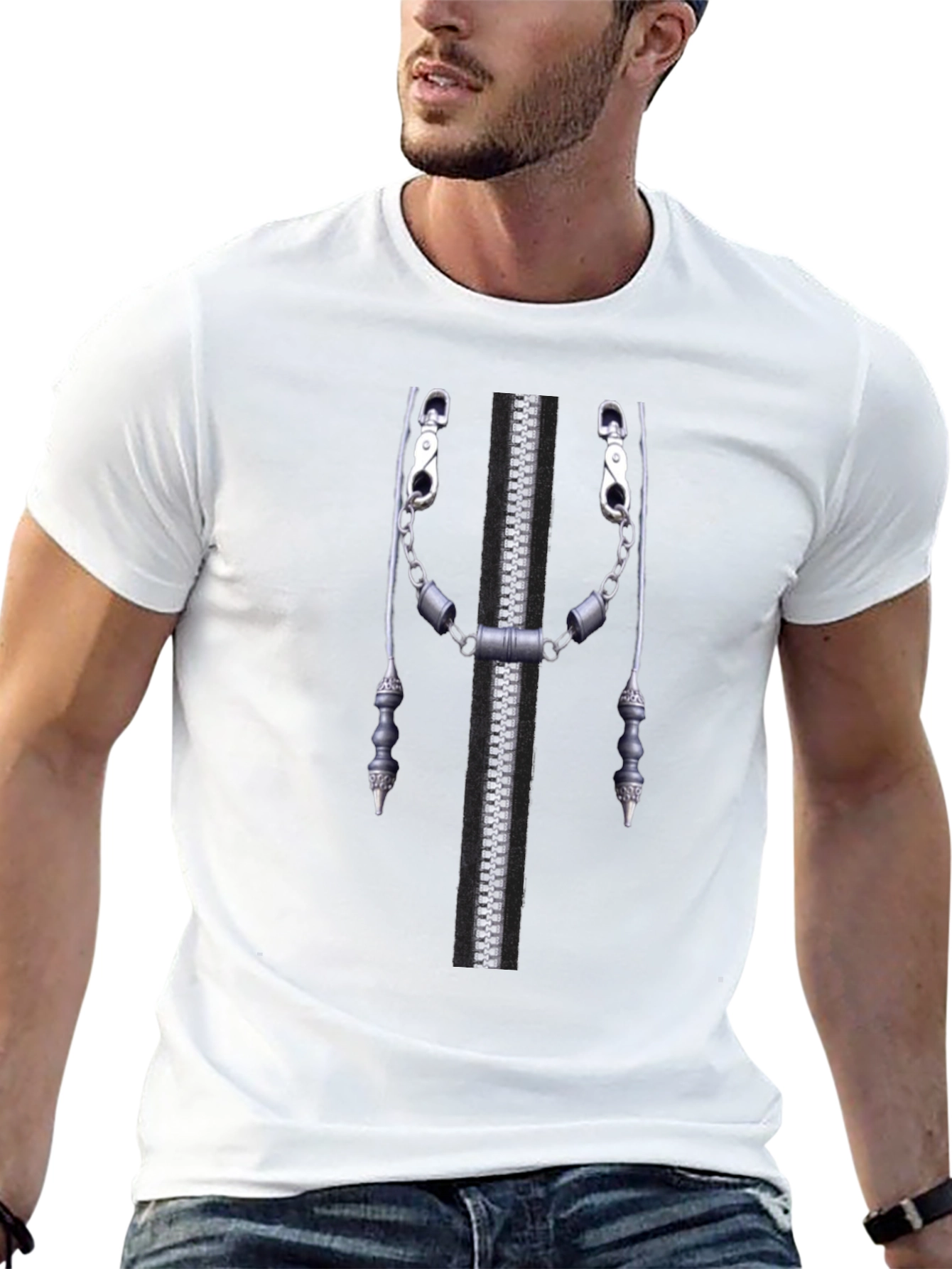 Novelty Zipper Print Black T-Shirt