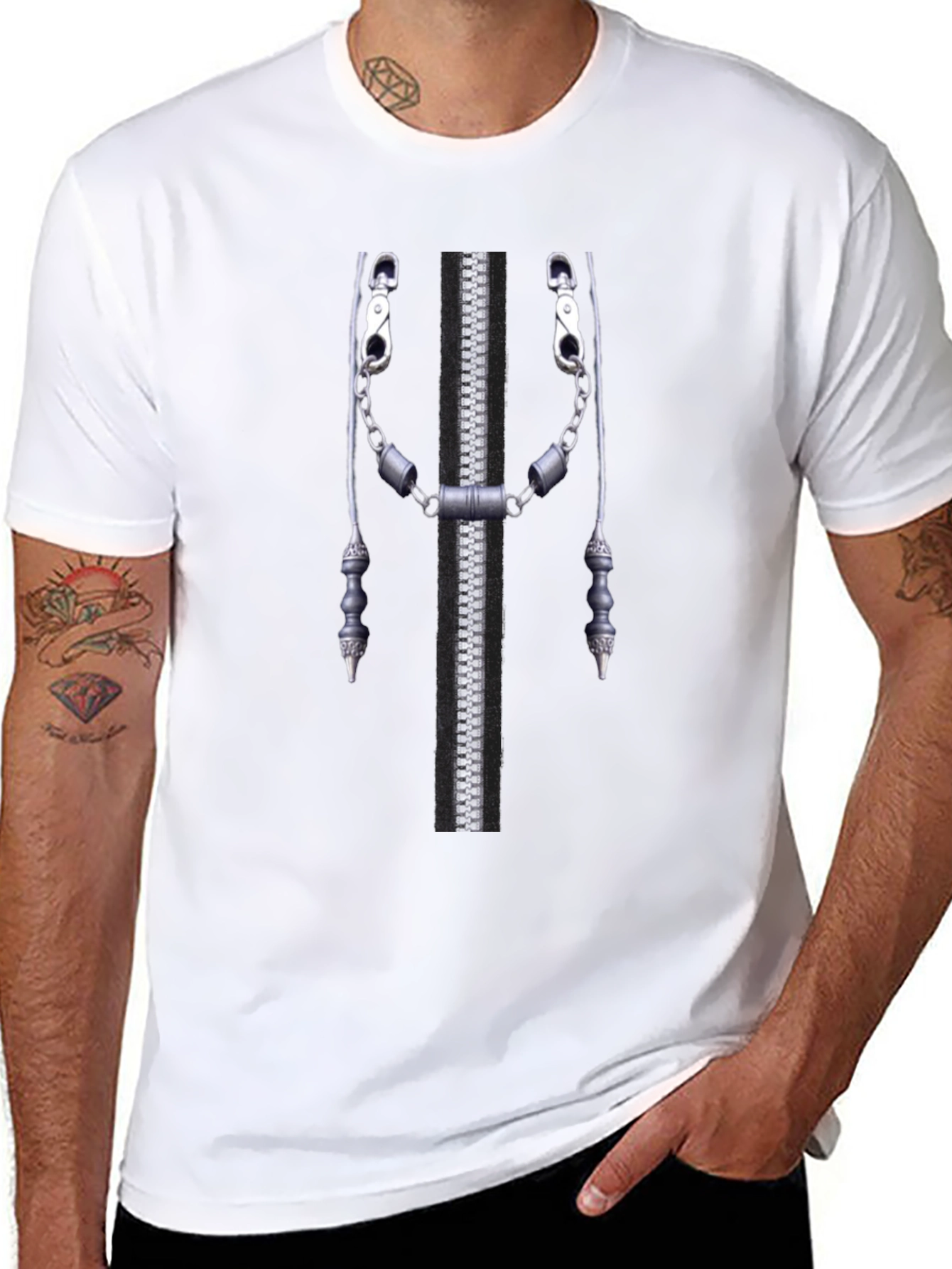 Novelty Zipper Print Black T-Shirt
