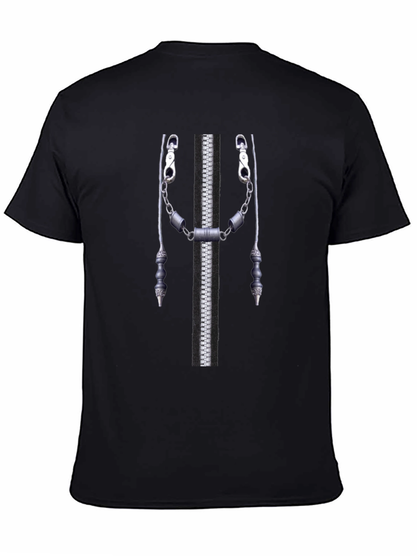 Novelty Zipper Print Black T-Shirt