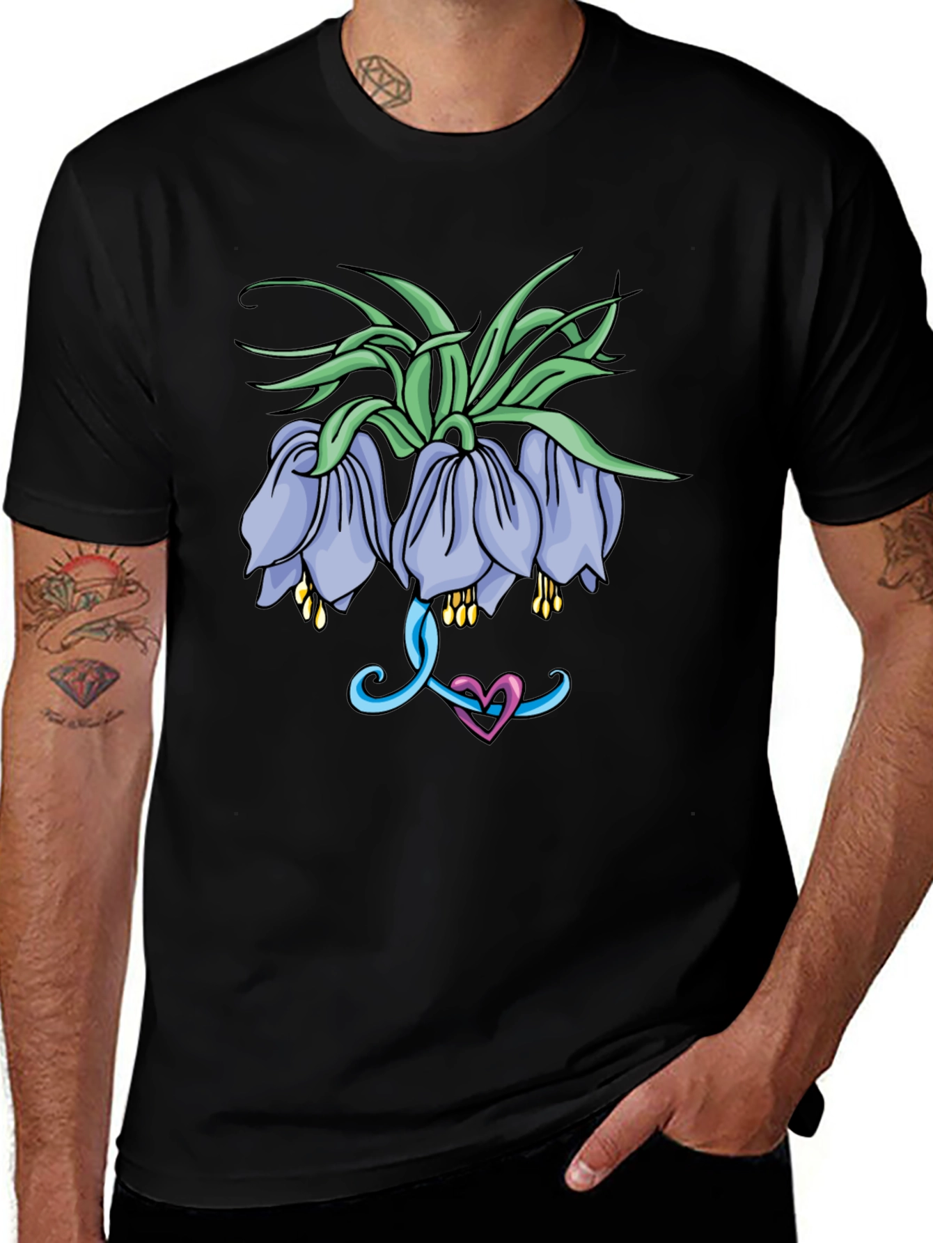 Floral Graphic Print Black T-Shirt for Men