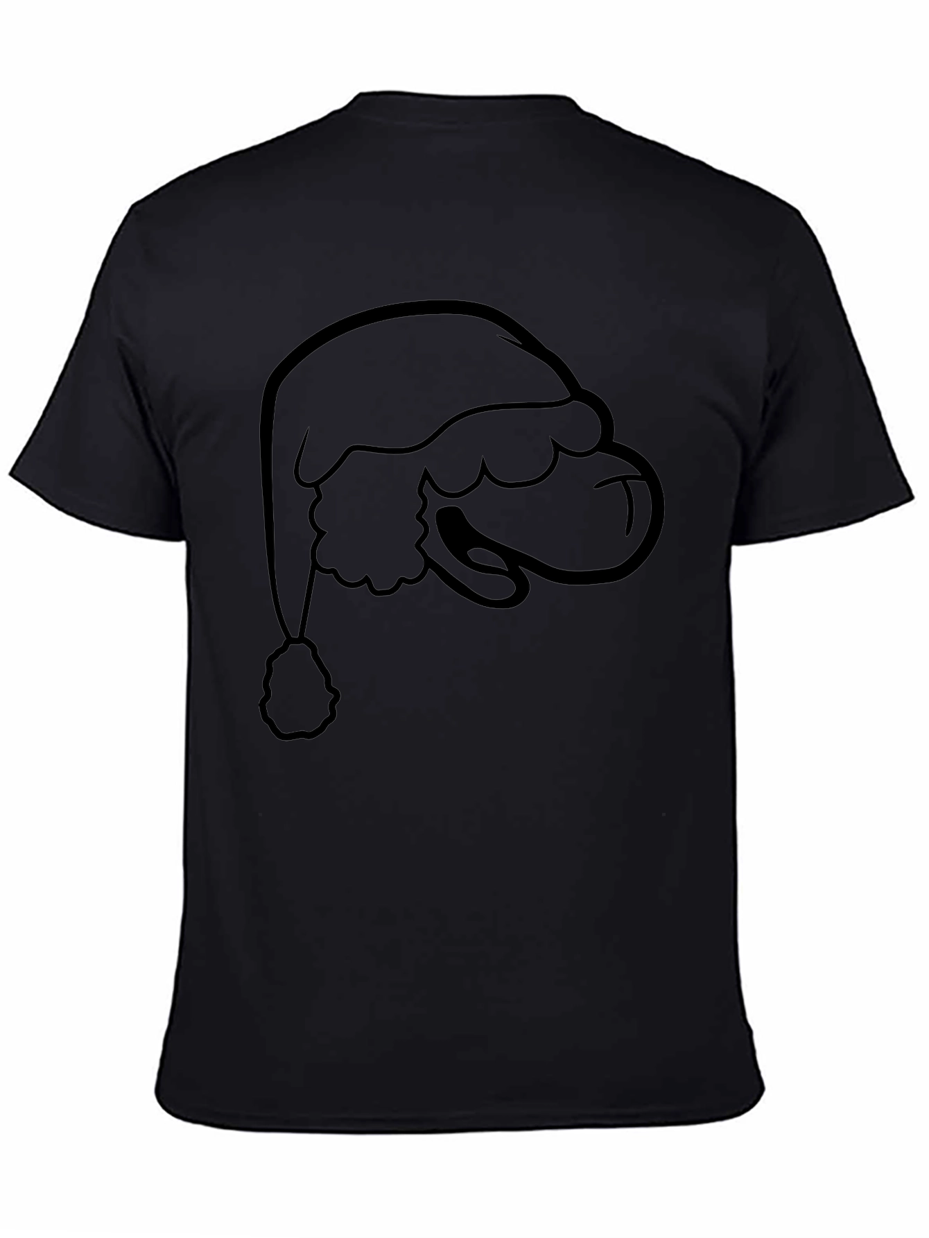 Santa Hat Graphic Tee - Black Cotton Holiday Shirt