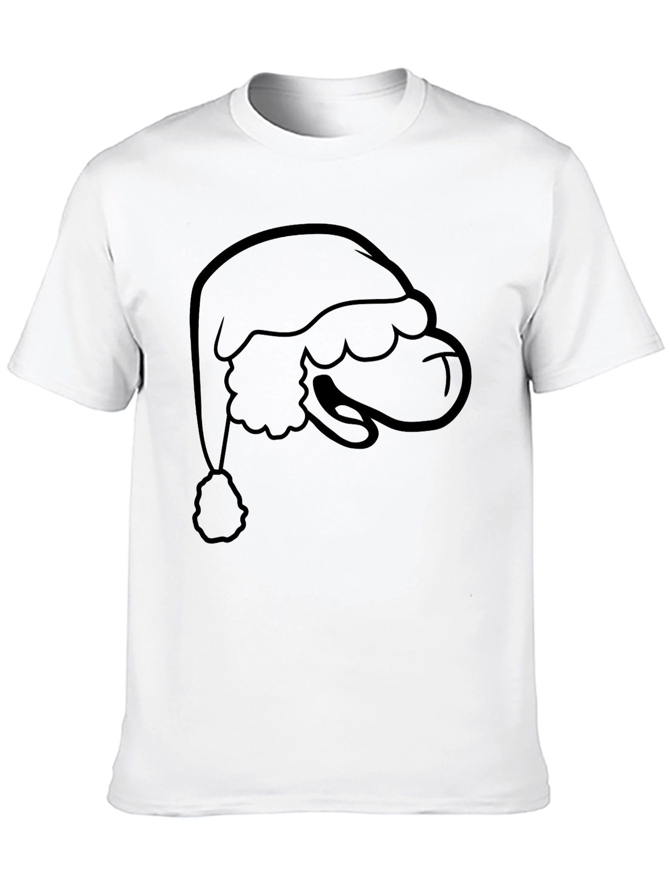 Santa Hat Graphic Tee - Black Cotton Holiday Shirt