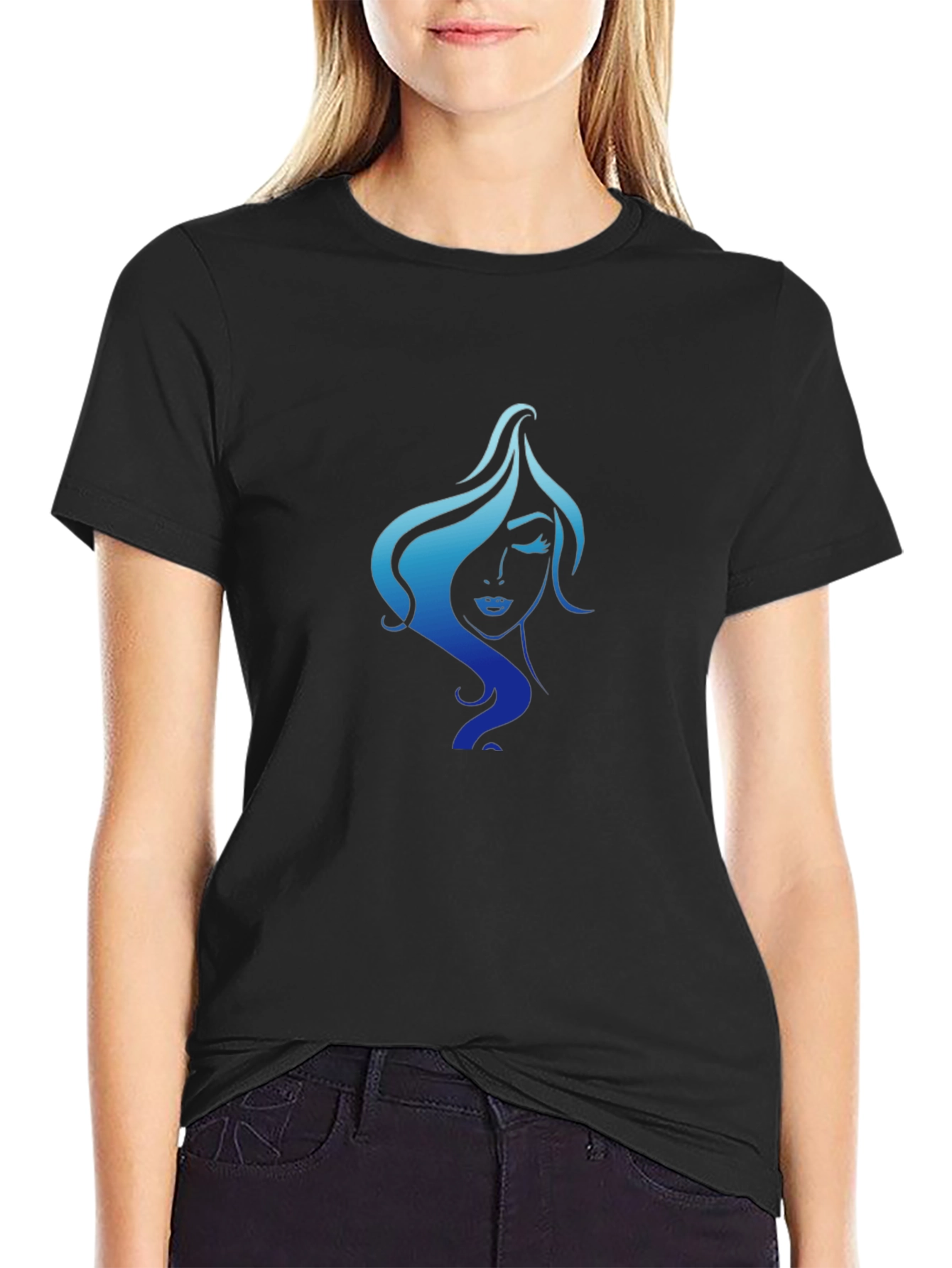 Elegant Woman Graphic Tee - Black Cotton T-Shirt