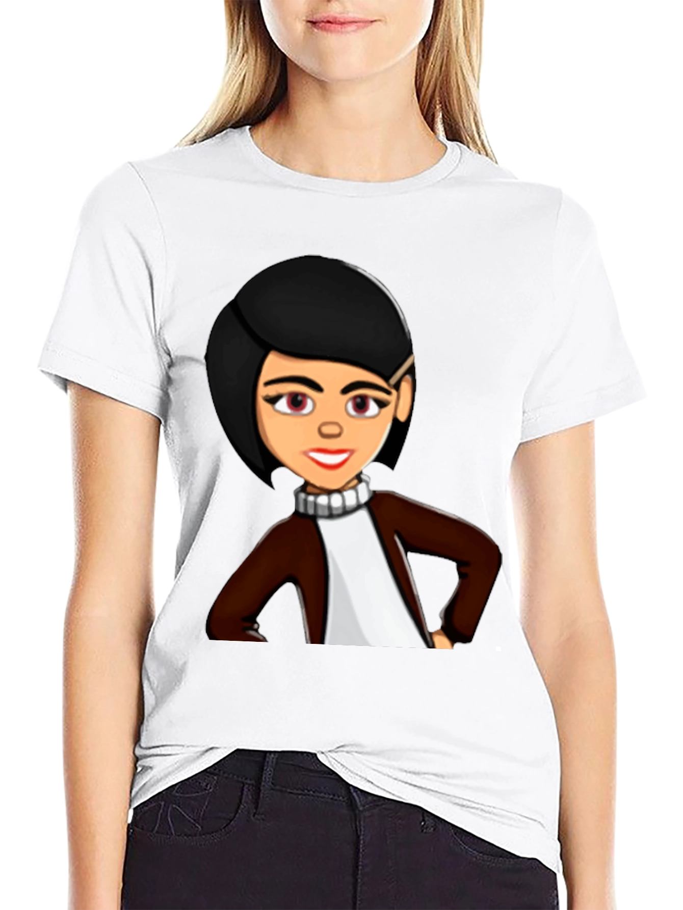 Cartoon Woman Graphic Tee - Trendy Black T-Shirt
