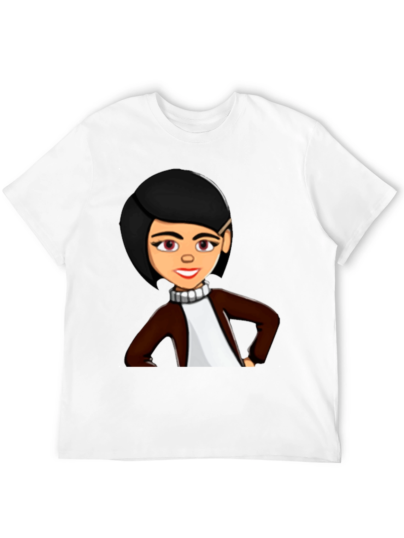 Cartoon Woman Graphic Tee - Trendy Black T-Shirt